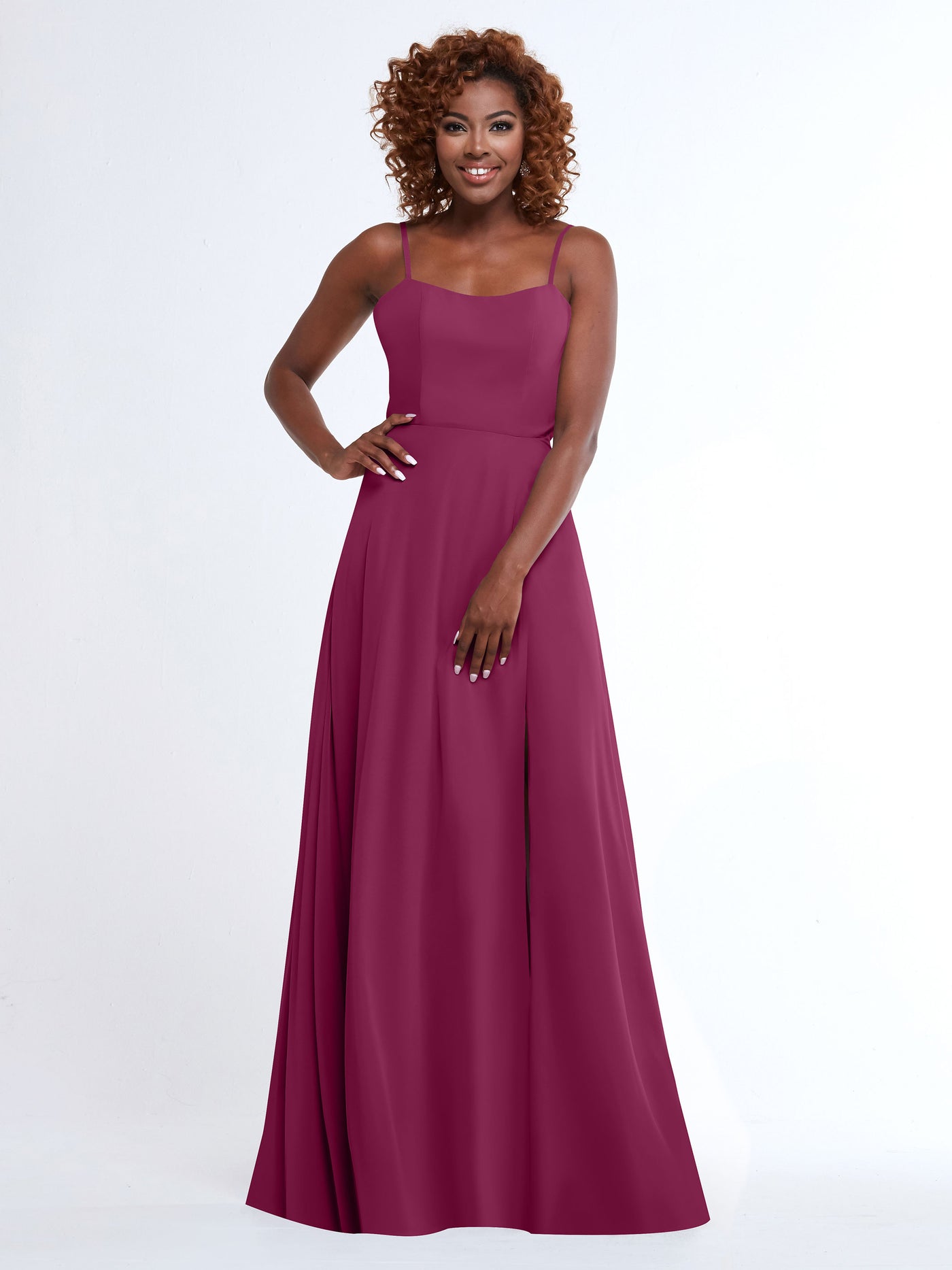 80170 - A-Line Bridesmaid Dress with Flowy Chiffon Skirt and Slit