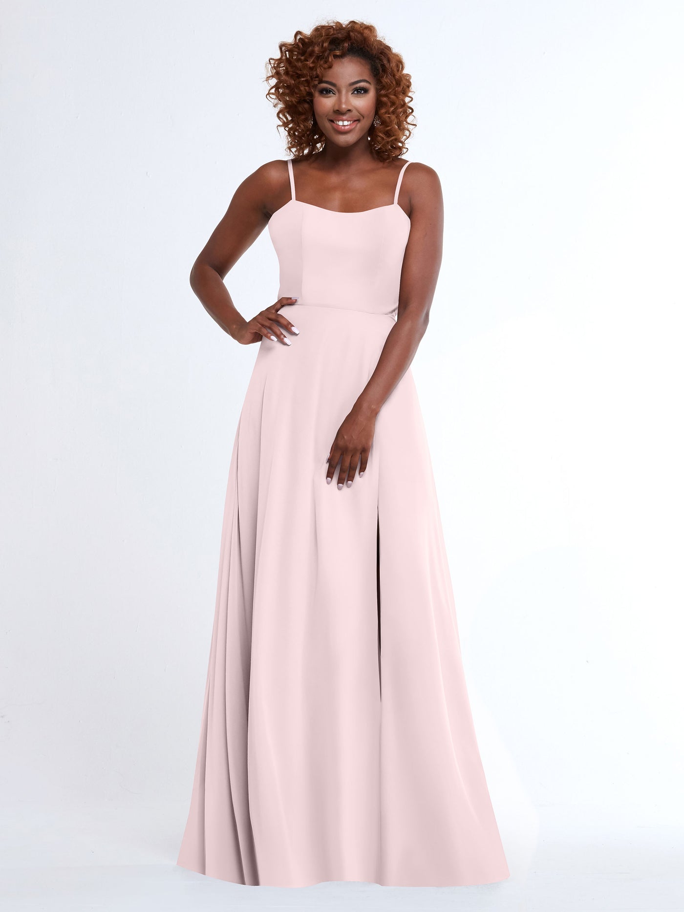 80170 - A-Line Bridesmaid Dress with Flowy Chiffon Skirt and Slit
