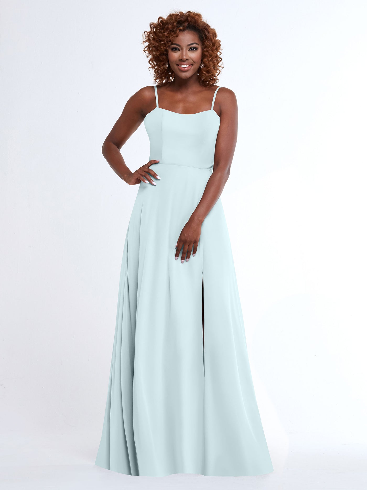 80170 - A-Line Bridesmaid Dress with Flowy Chiffon Skirt and Slit