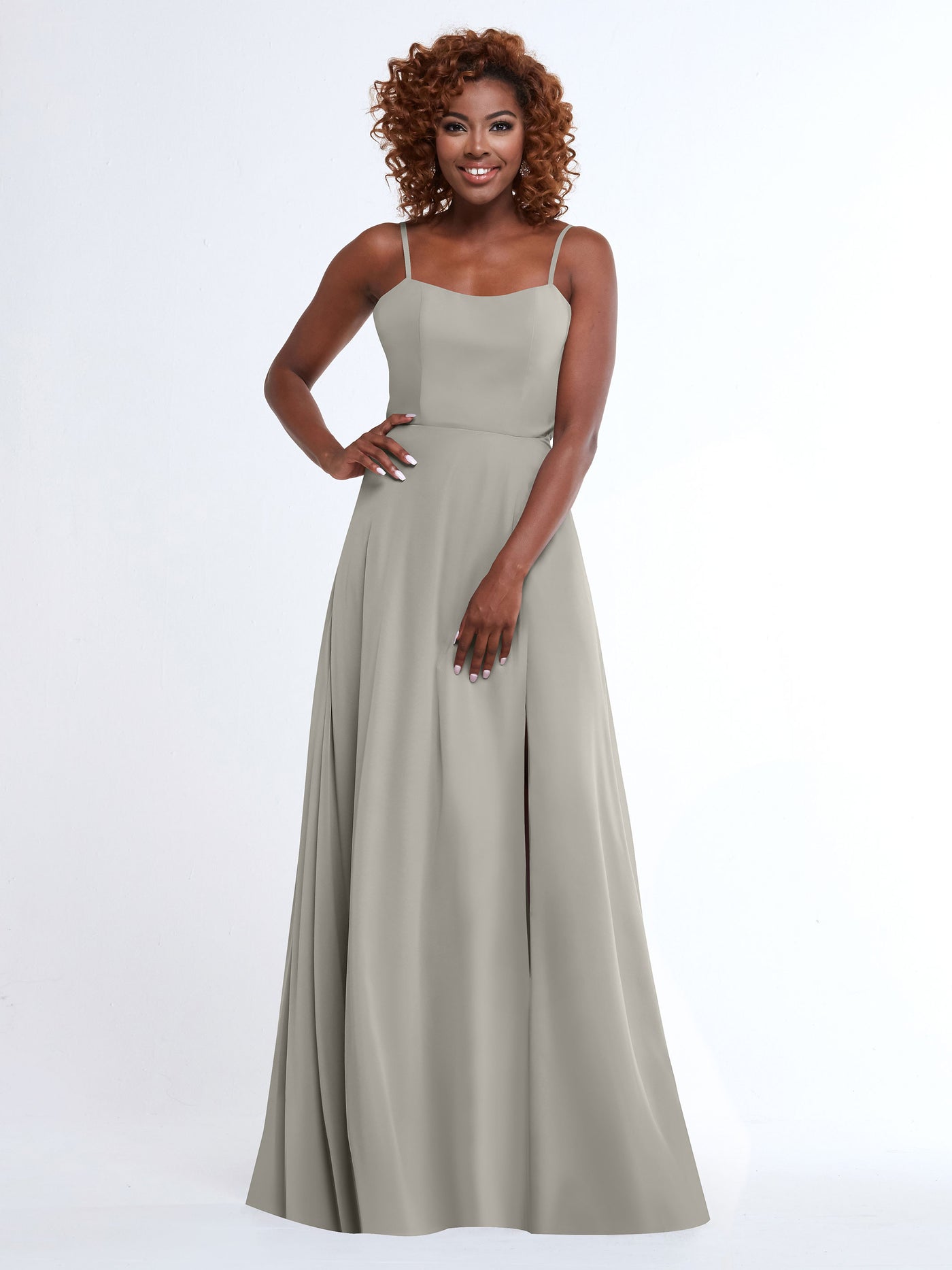 80170 - A-Line Bridesmaid Dress with Flowy Chiffon Skirt and Slit