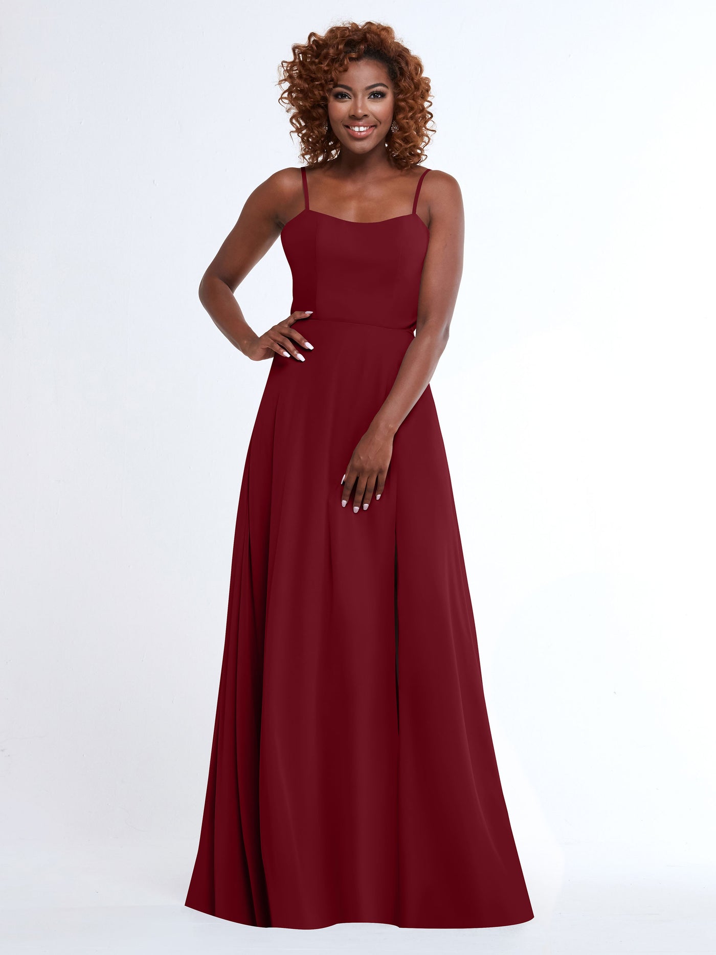 80170 - A-Line Bridesmaid Dress with Flowy Chiffon Skirt and Slit