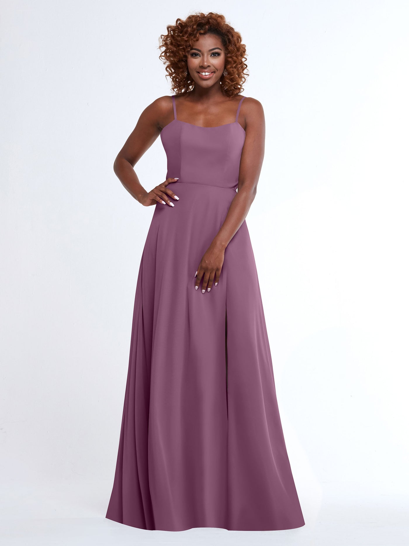 80170 - A-Line Bridesmaid Dress with Flowy Chiffon Skirt and Slit