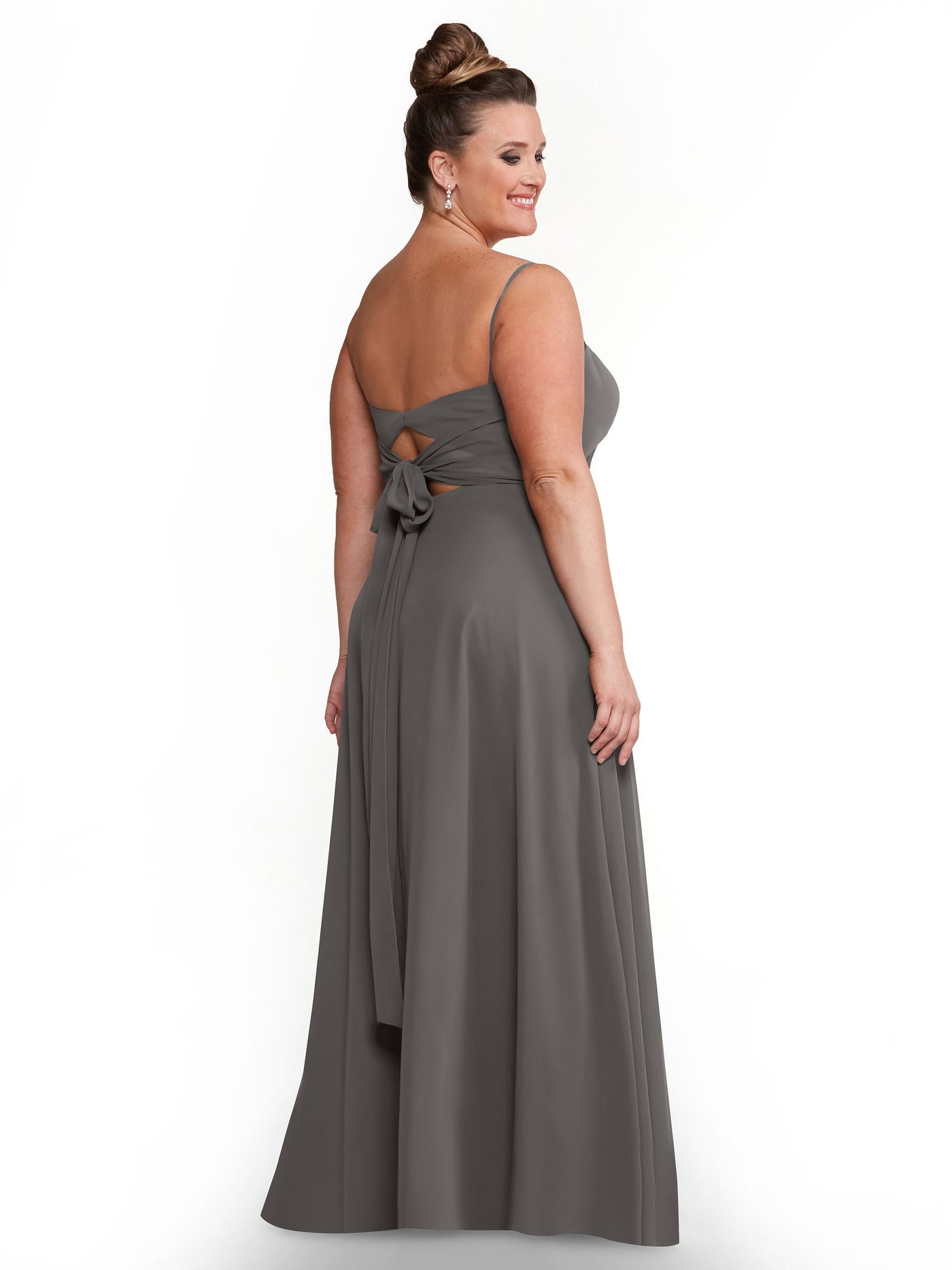 80170 - A-Line Bridesmaid Dress with Flowy Chiffon Skirt and Slit