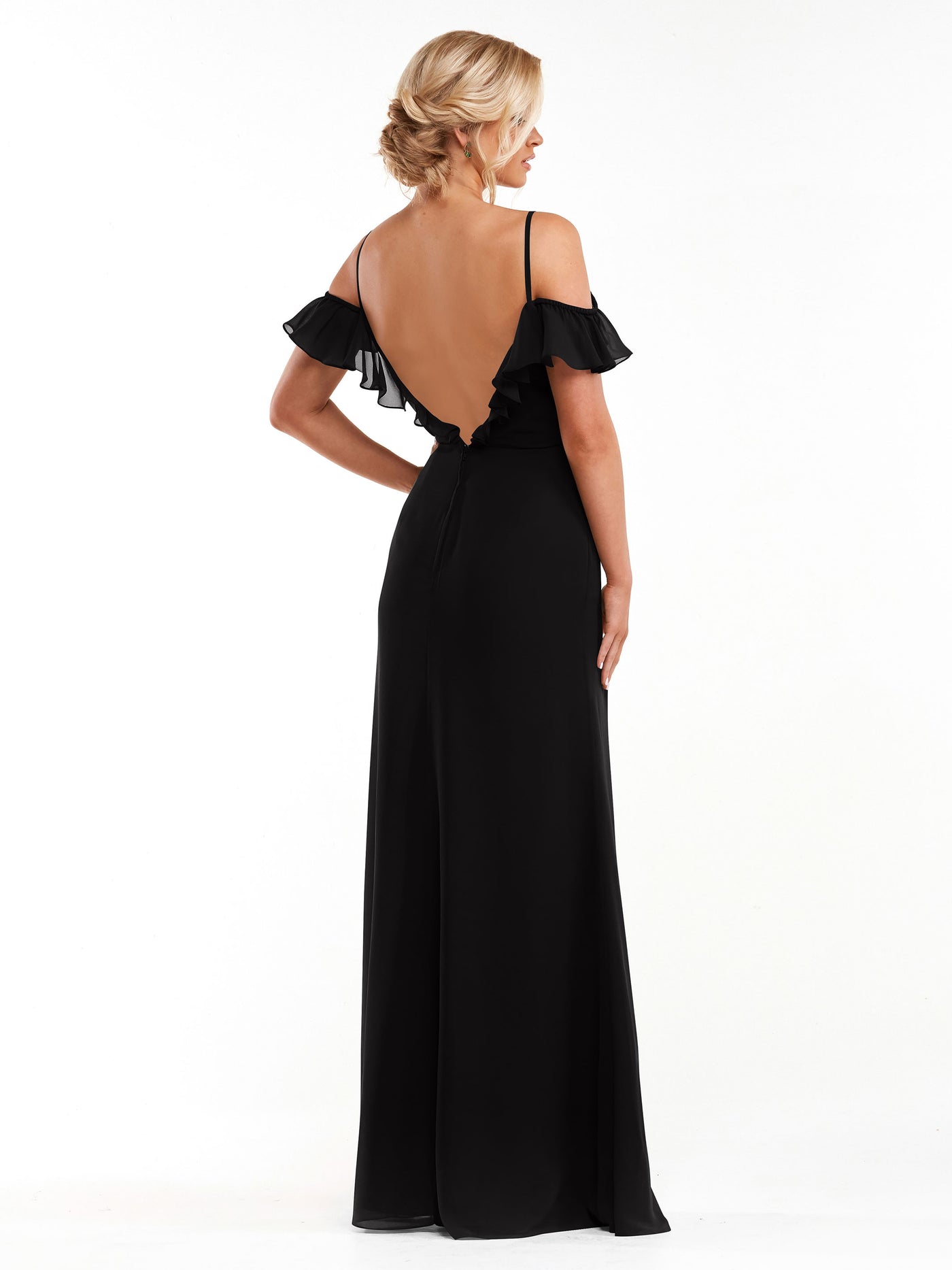 80172 - Chiffon Off-the-Shoulder A-Line Bridesmaid Dress with Ruffled Neckline