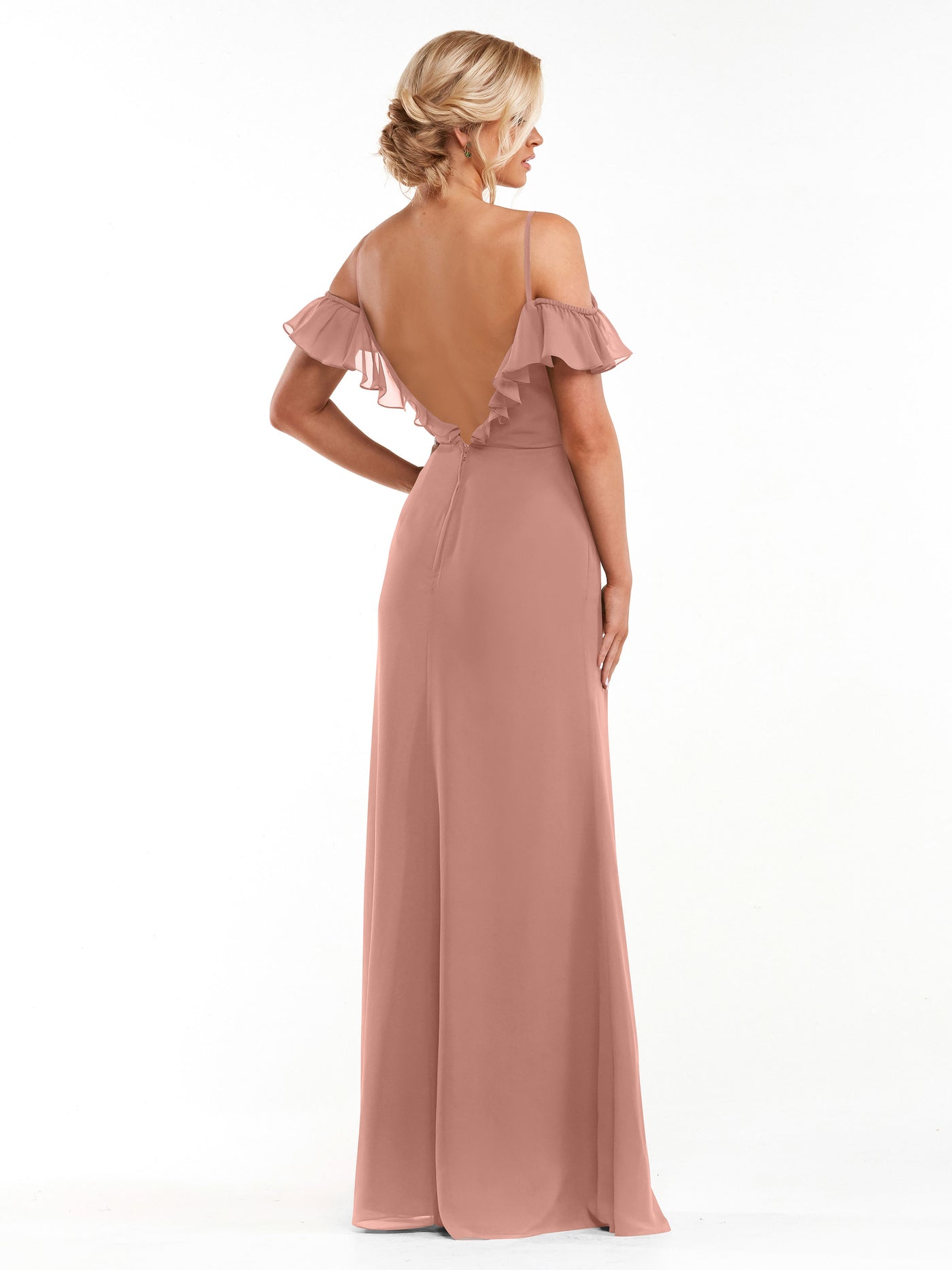 80172 - Chiffon Off-the-Shoulder A-Line Bridesmaid Dress with Ruffled Neckline