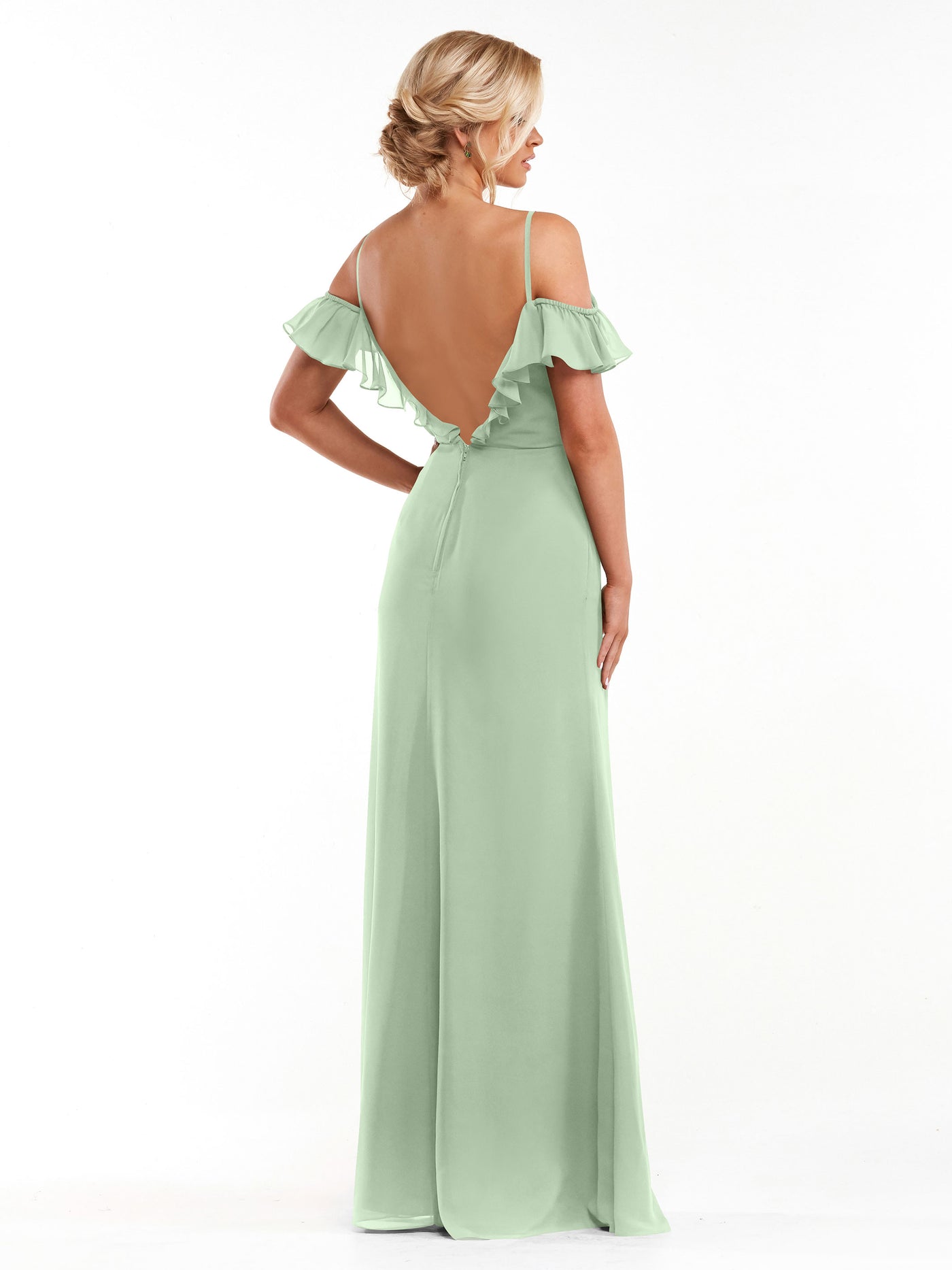 80172 - Chiffon Off-the-Shoulder A-Line Bridesmaid Dress with Ruffled Neckline