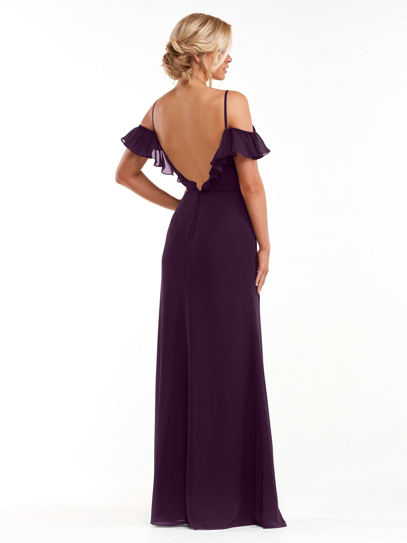 80172 - Chiffon Off-the-Shoulder A-Line Bridesmaid Dress with Ruffled Neckline