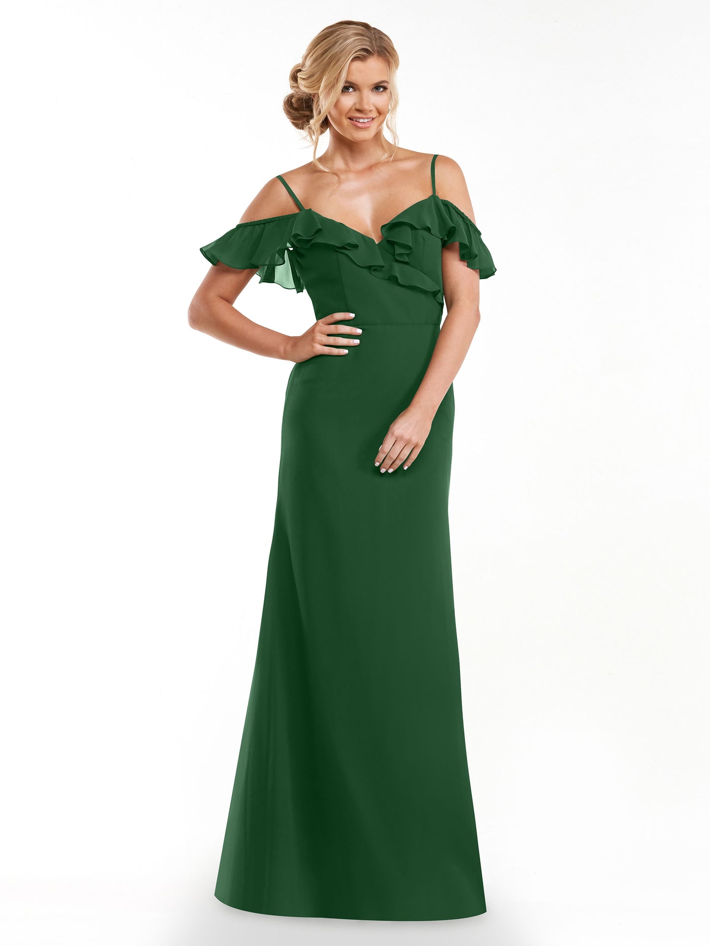 80172 - Chiffon Off-the-Shoulder A-Line Bridesmaid Dress with Ruffled Neckline