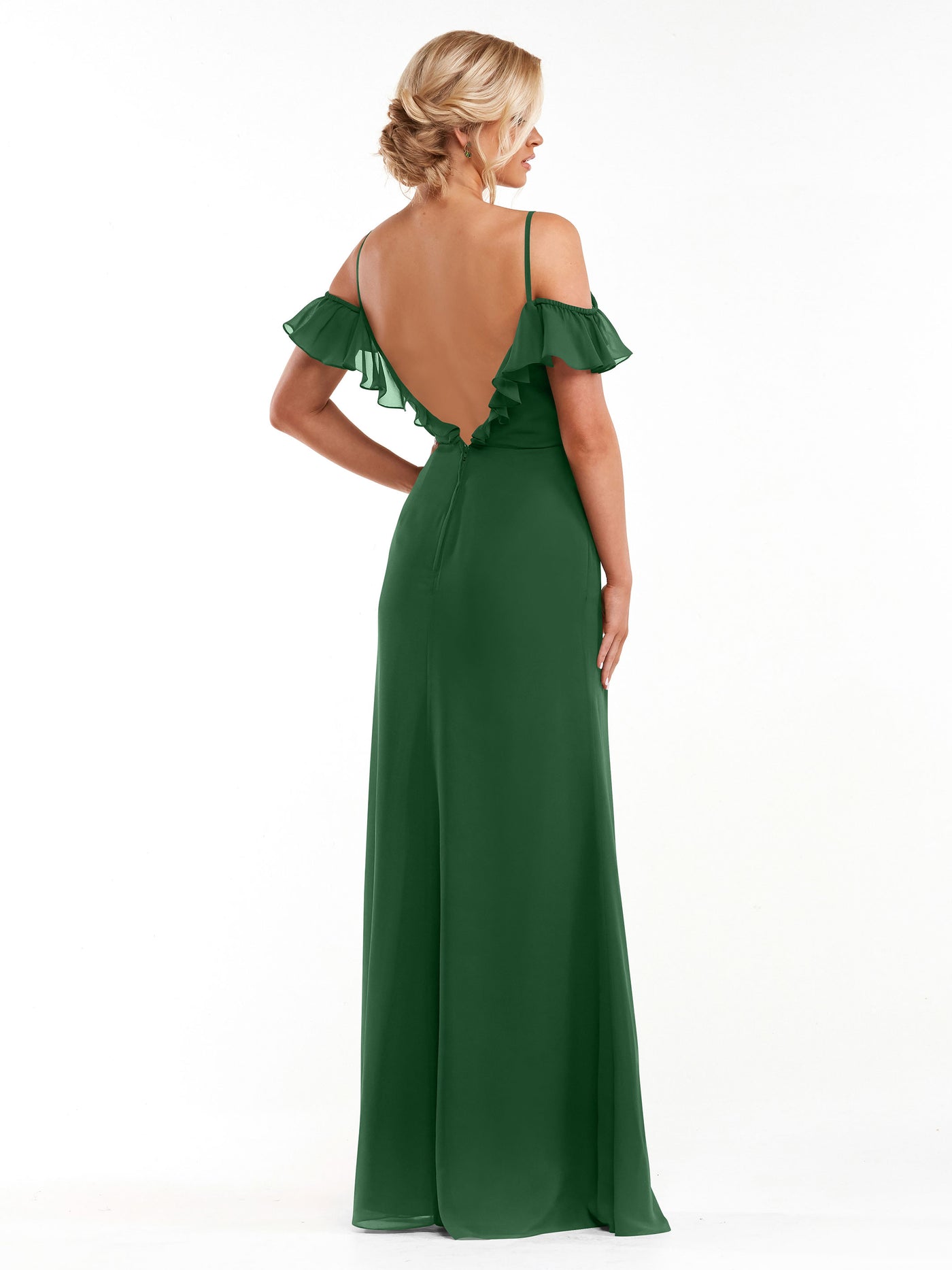 80172 - Chiffon Off-the-Shoulder A-Line Bridesmaid Dress with Ruffled Neckline