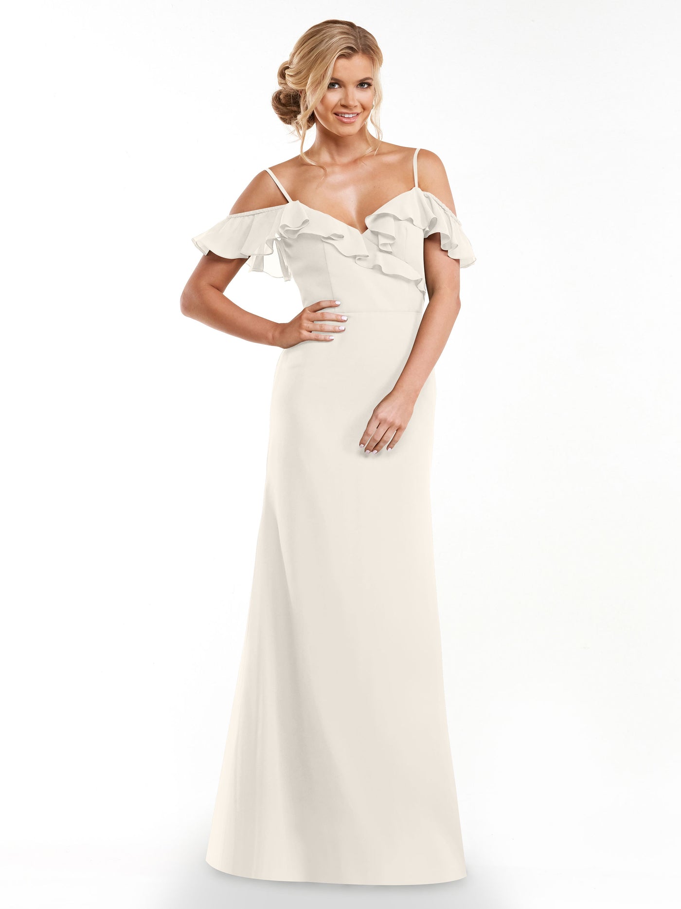 80172 - Chiffon Off-the-Shoulder A-Line Bridesmaid Dress with Ruffled Neckline