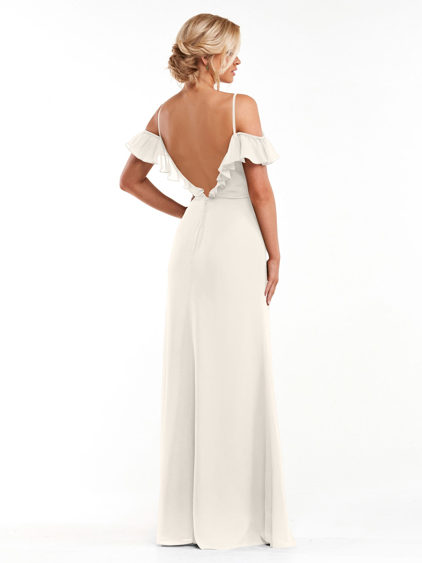 80172 - Chiffon Off-the-Shoulder A-Line Bridesmaid Dress with Ruffled Neckline