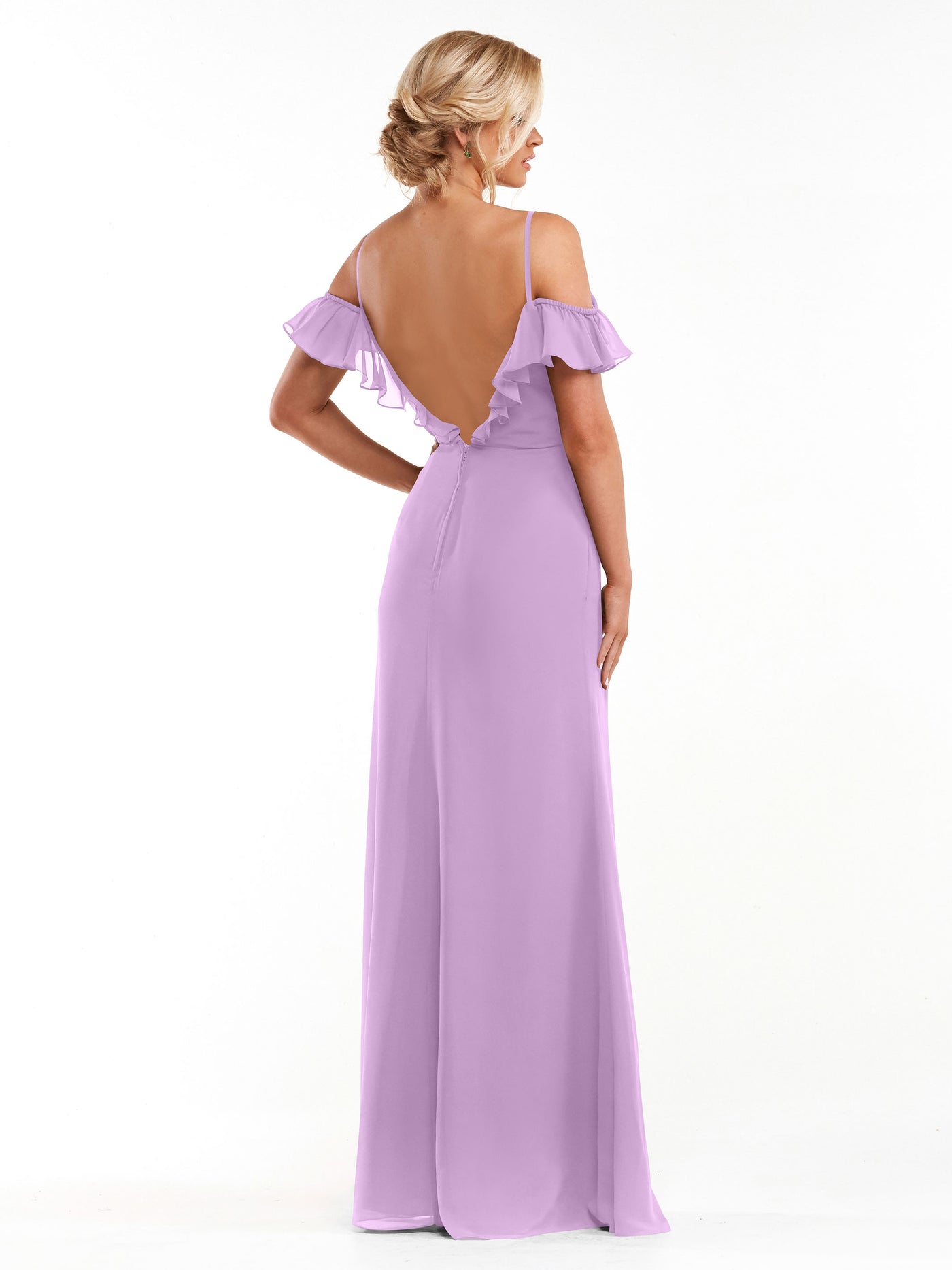 80172 - Chiffon Off-the-Shoulder A-Line Bridesmaid Dress with Ruffled Neckline