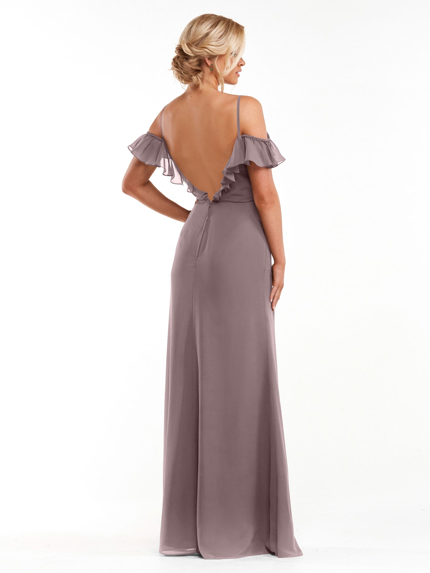 80172 - Chiffon Off-the-Shoulder A-Line Bridesmaid Dress with Ruffled Neckline