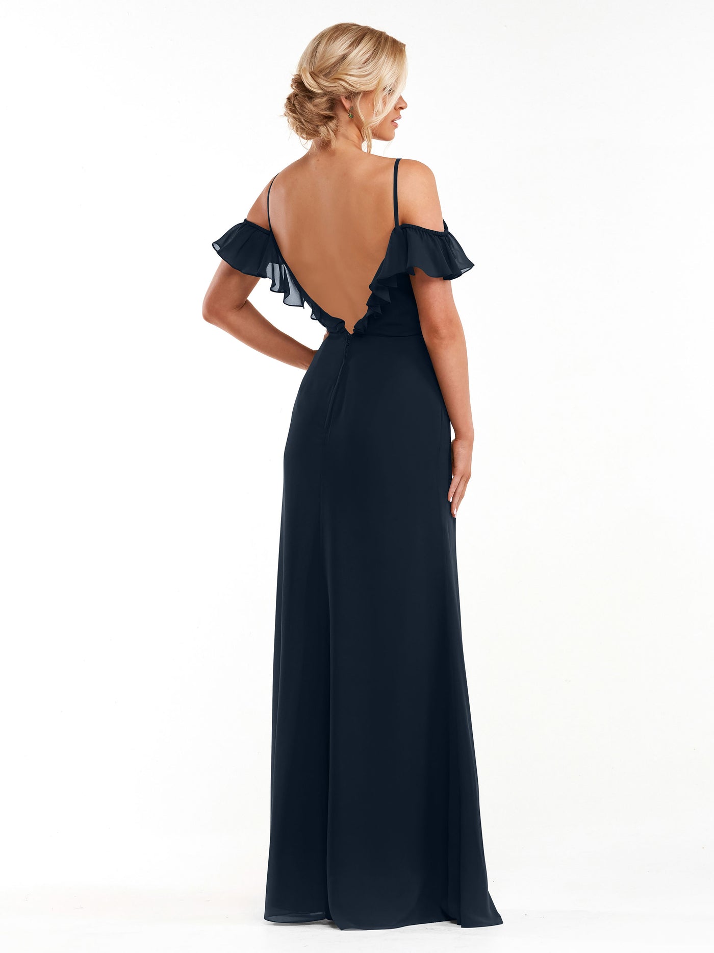 80172 - Chiffon Off-the-Shoulder A-Line Bridesmaid Dress with Ruffled Neckline