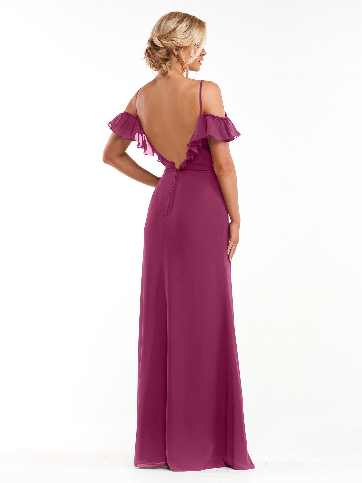 80172 - Chiffon Off-the-Shoulder A-Line Bridesmaid Dress with Ruffled Neckline