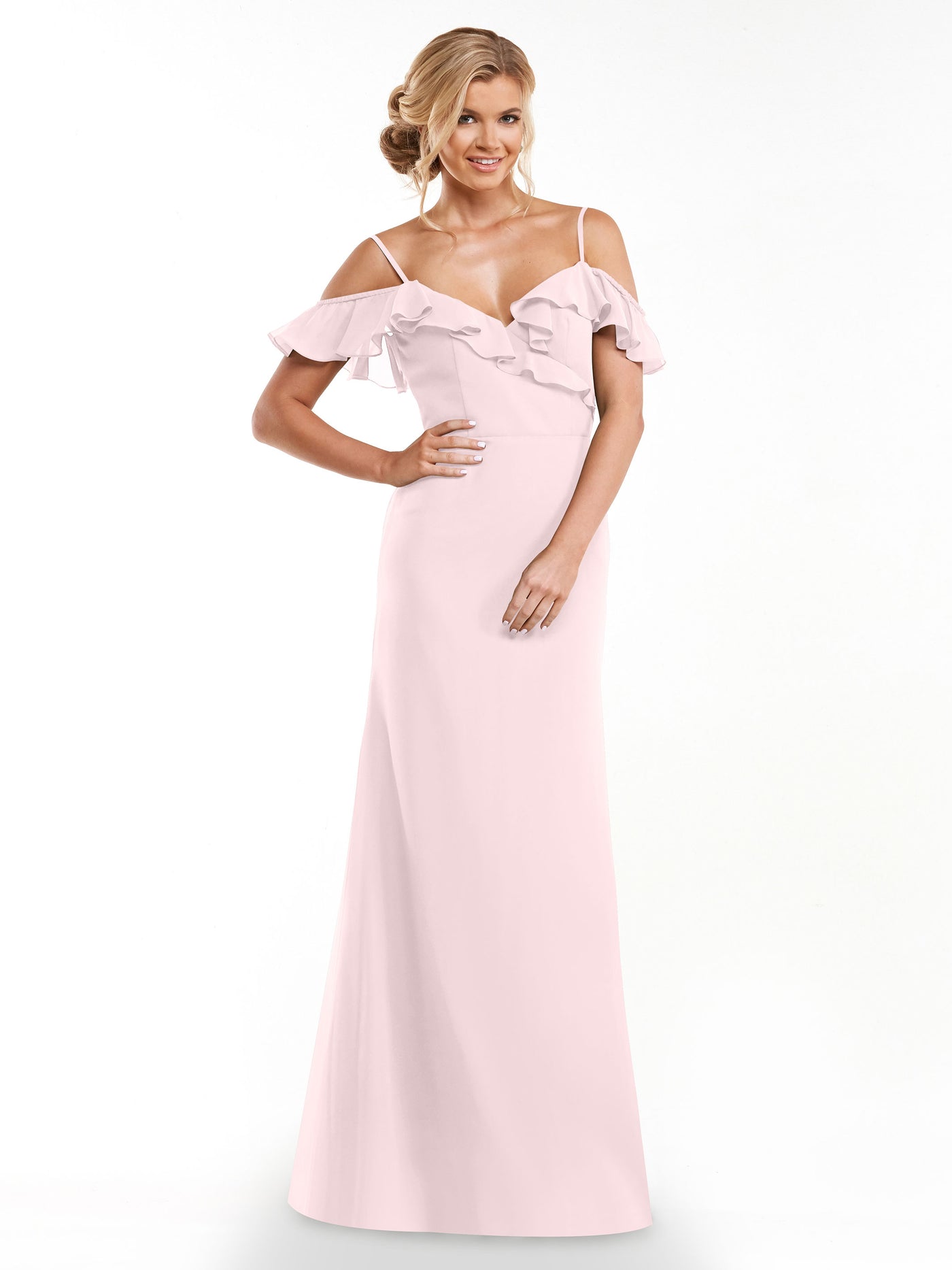 80172 - Chiffon Off-the-Shoulder A-Line Bridesmaid Dress with Ruffled Neckline
