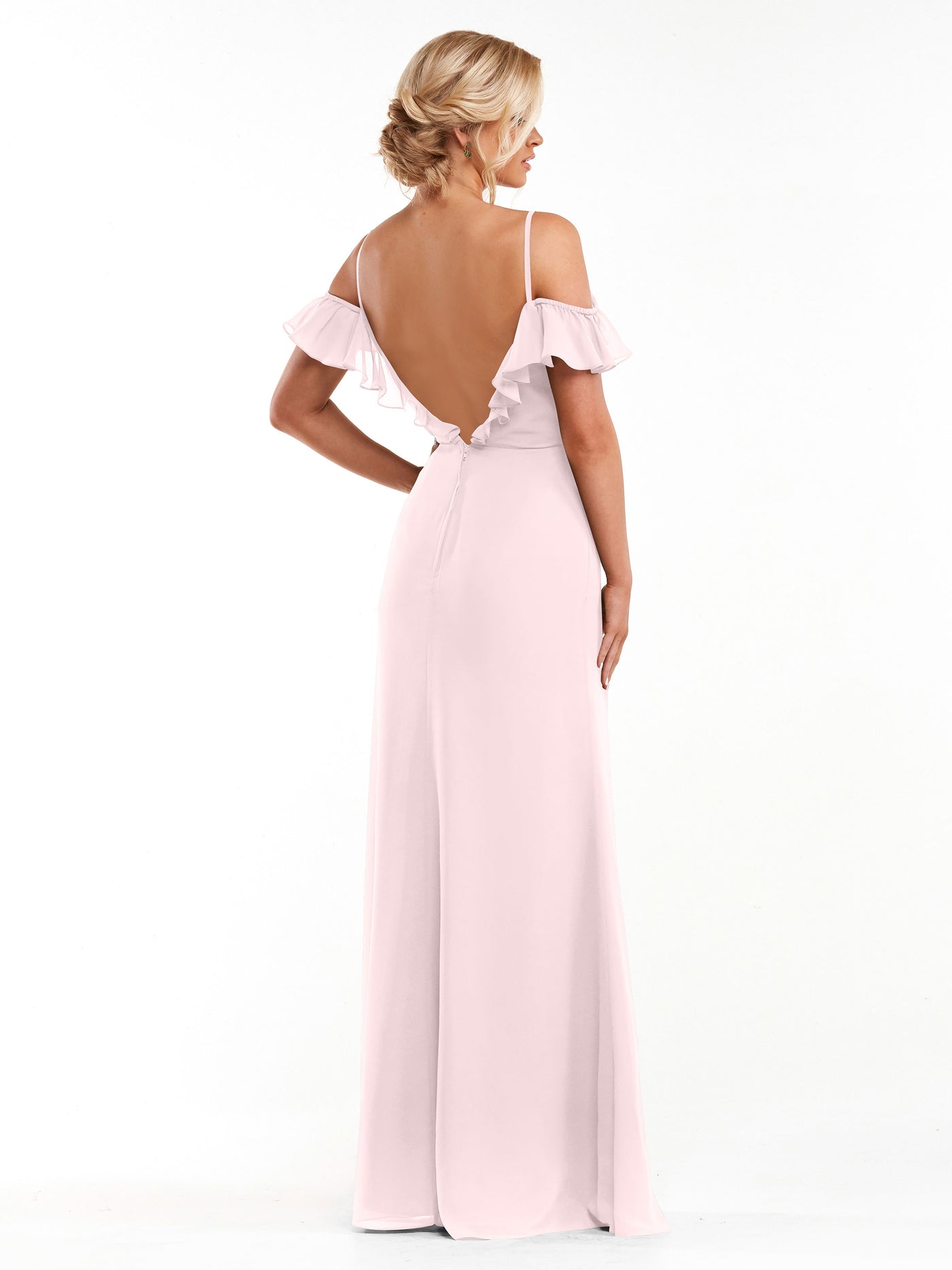 80172 - Chiffon Off-the-Shoulder A-Line Bridesmaid Dress with Ruffled Neckline