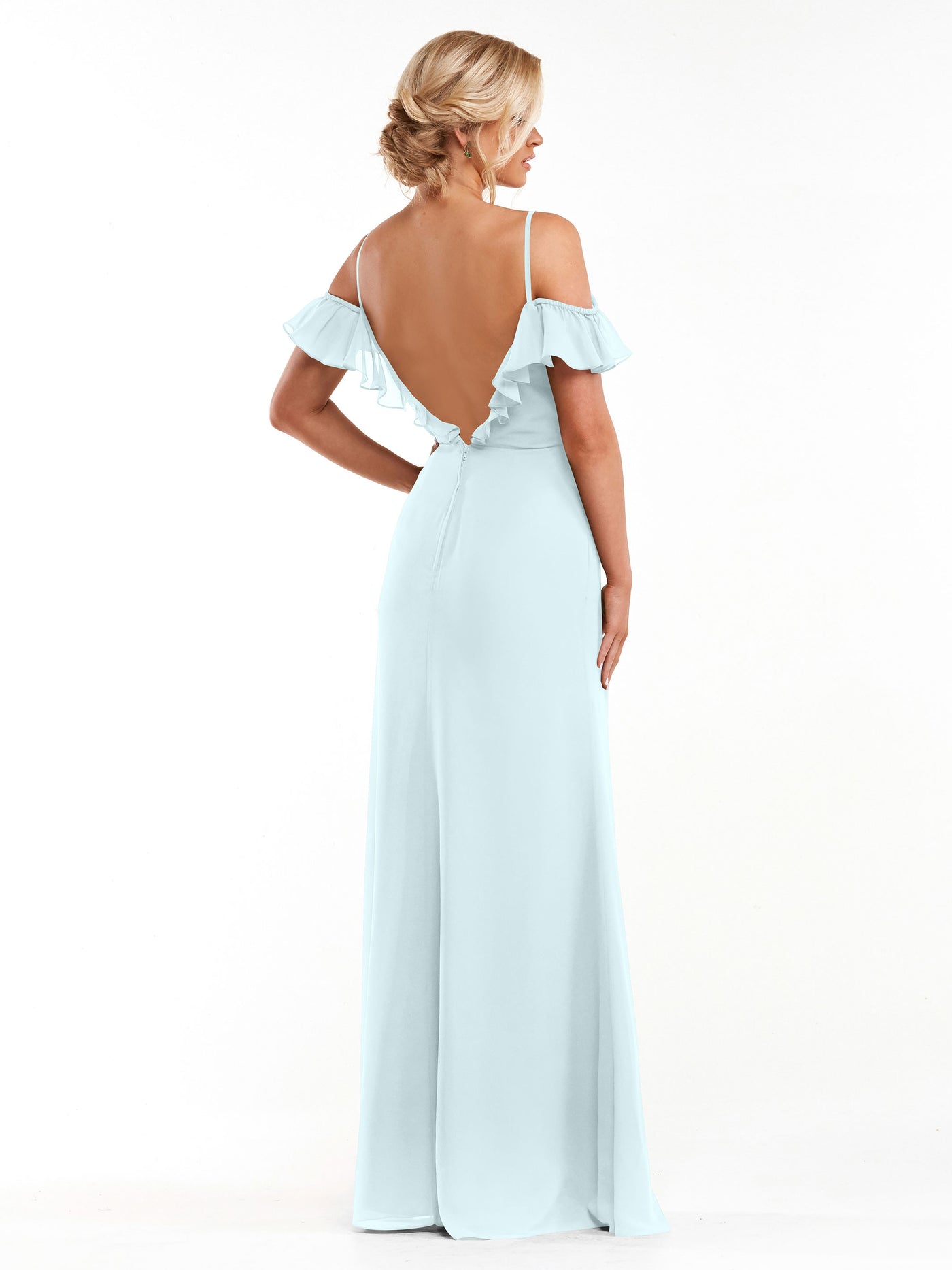 80172 - Chiffon Off-the-Shoulder A-Line Bridesmaid Dress with Ruffled Neckline