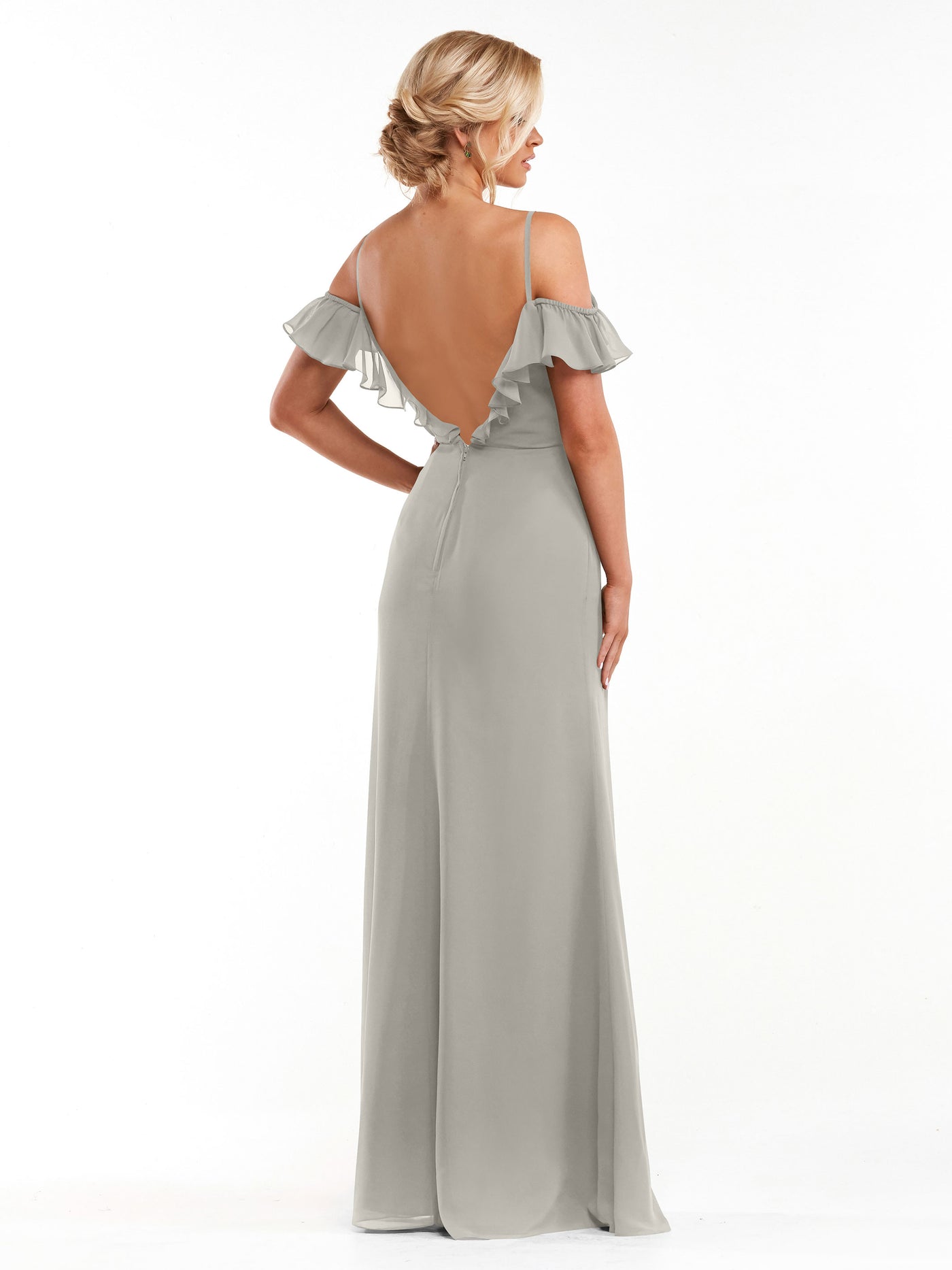 80172 - Chiffon Off-the-Shoulder A-Line Bridesmaid Dress with Ruffled Neckline