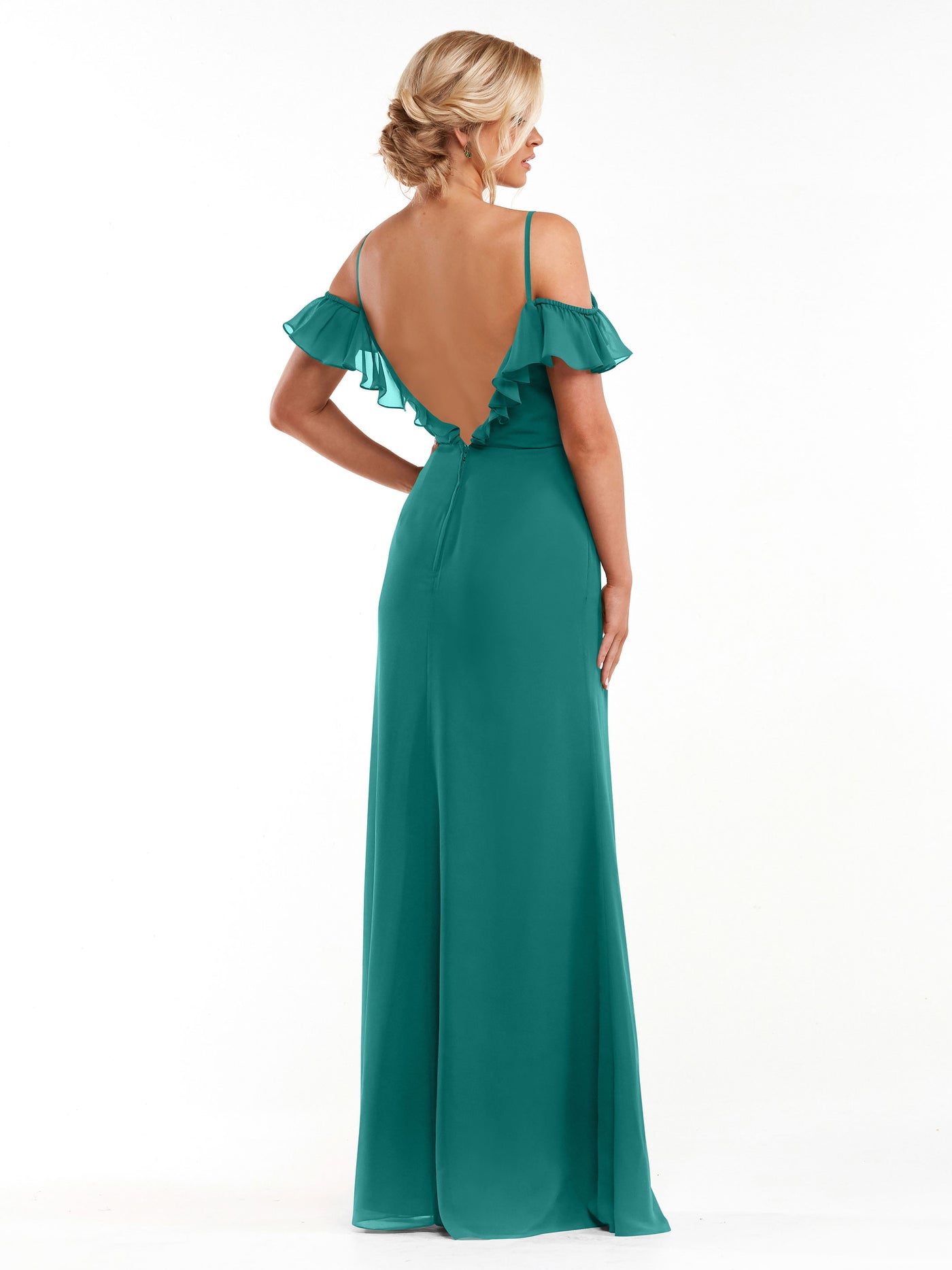 80172 - Chiffon Off-the-Shoulder A-Line Bridesmaid Dress with Ruffled Neckline