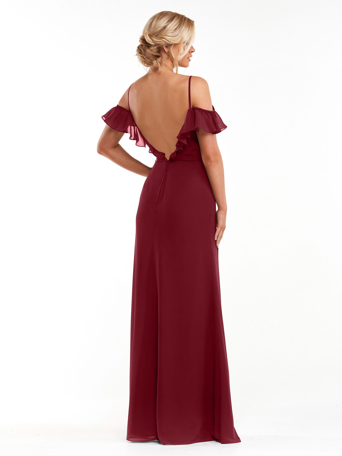 80172 - Chiffon Off-the-Shoulder A-Line Bridesmaid Dress with Ruffled Neckline