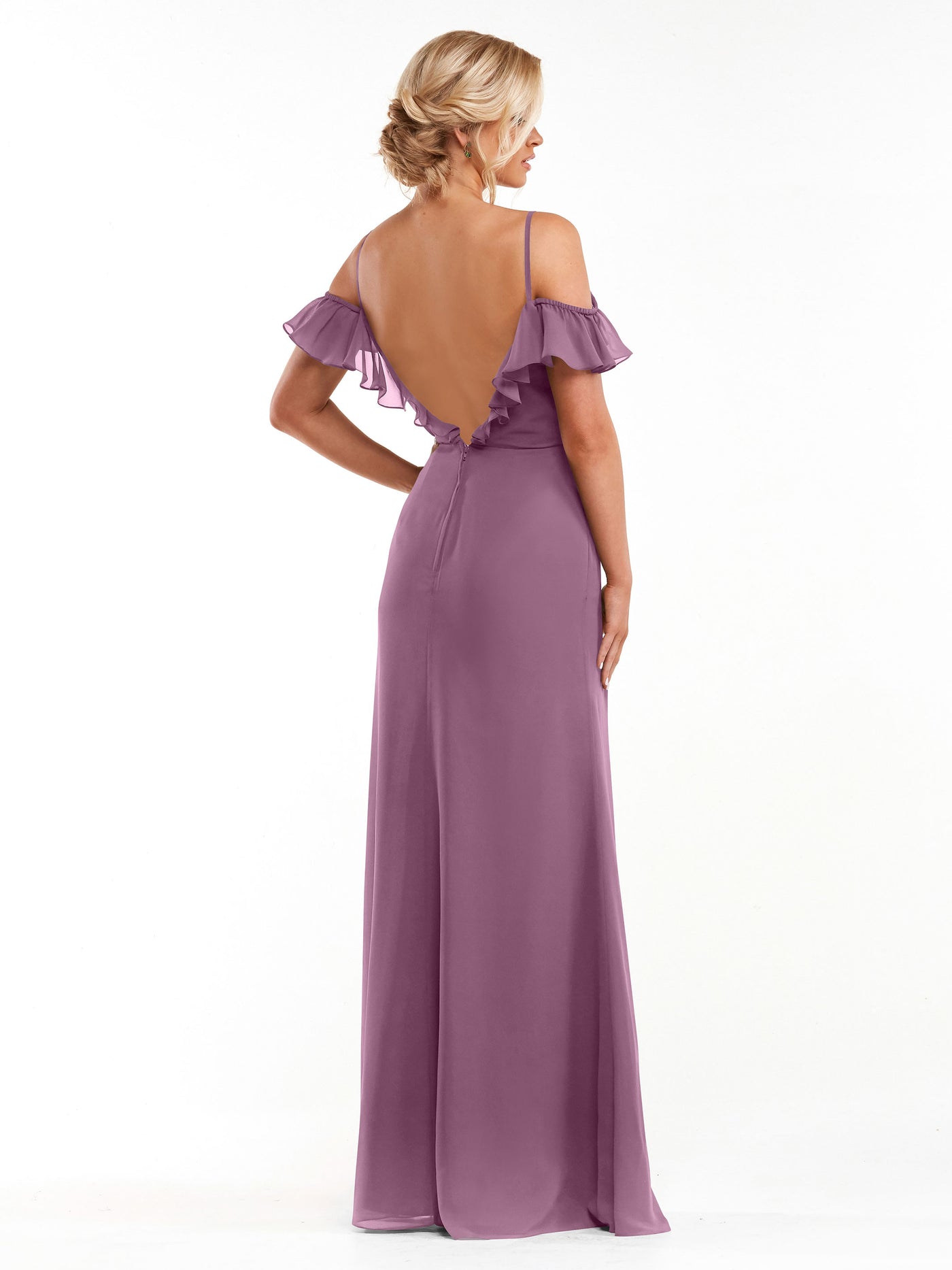 80172 - Chiffon Off-the-Shoulder A-Line Bridesmaid Dress with Ruffled Neckline