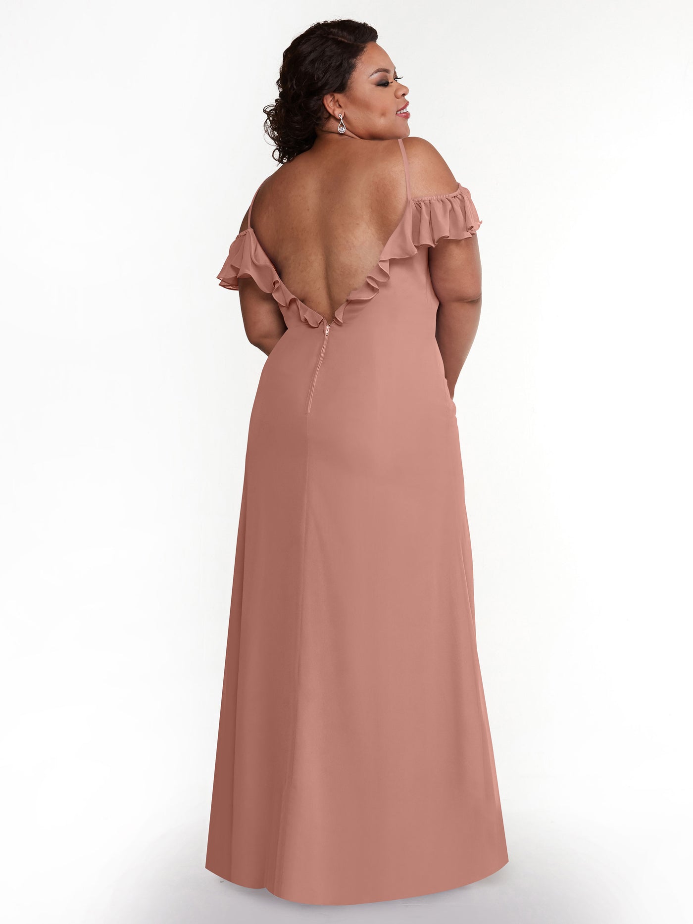 80172 - Chiffon Off-the-Shoulder A-Line Bridesmaid Dress with Ruffled Neckline