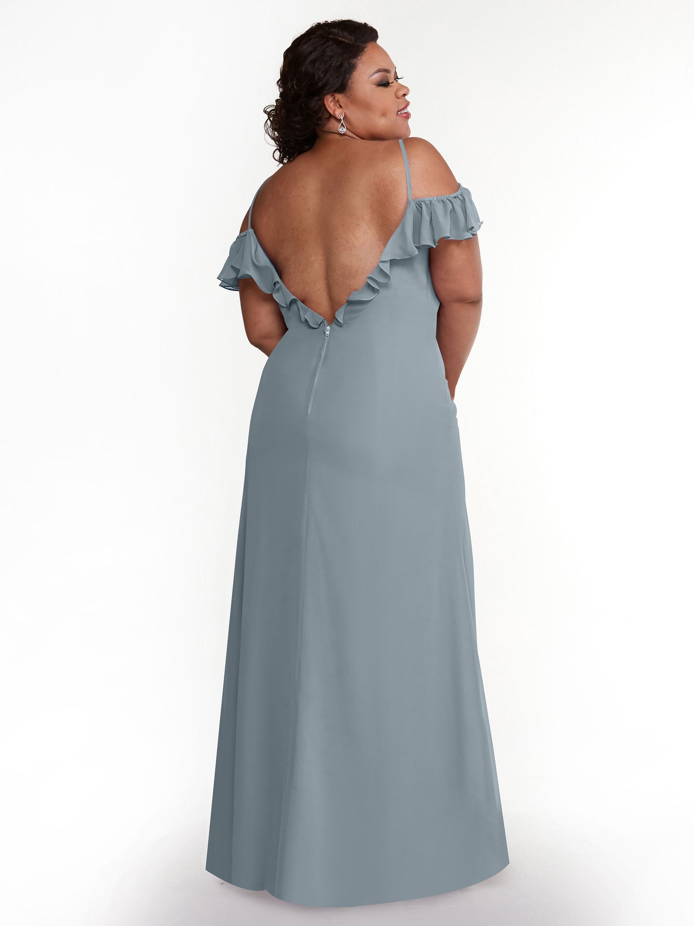 80172 - Chiffon Off-the-Shoulder A-Line Bridesmaid Dress with Ruffled Neckline