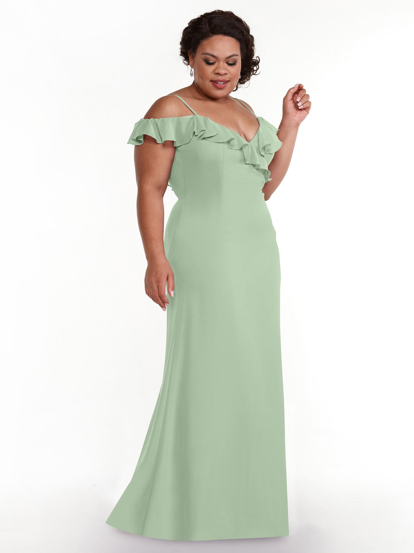 80172 - Chiffon Off-the-Shoulder A-Line Bridesmaid Dress with Ruffled Neckline