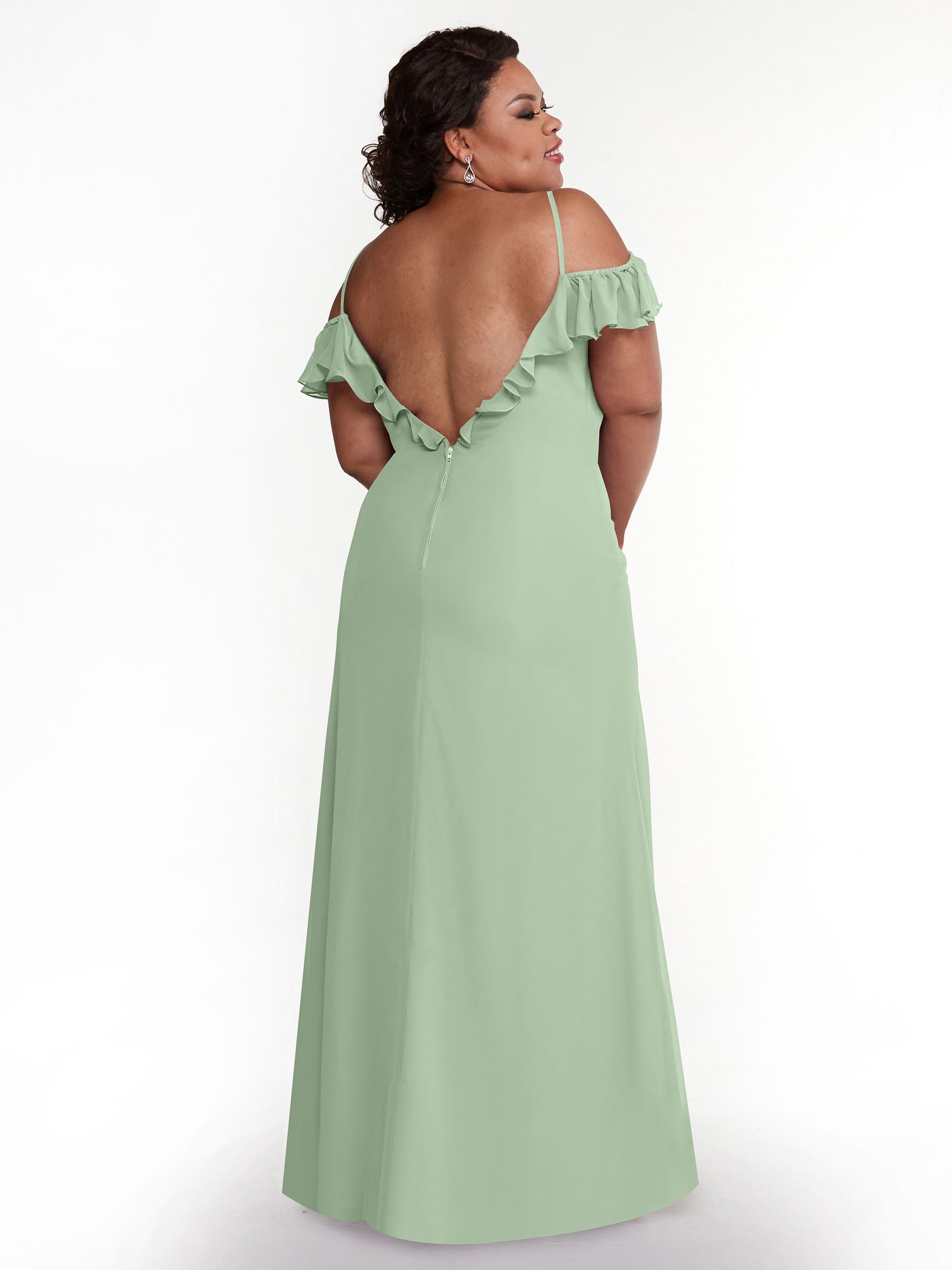 80172 - Chiffon Off-the-Shoulder A-Line Bridesmaid Dress with Ruffled Neckline