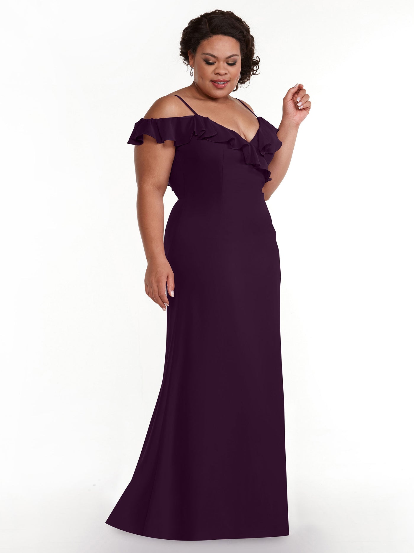 80172 - Chiffon Off-the-Shoulder A-Line Bridesmaid Dress with Ruffled Neckline