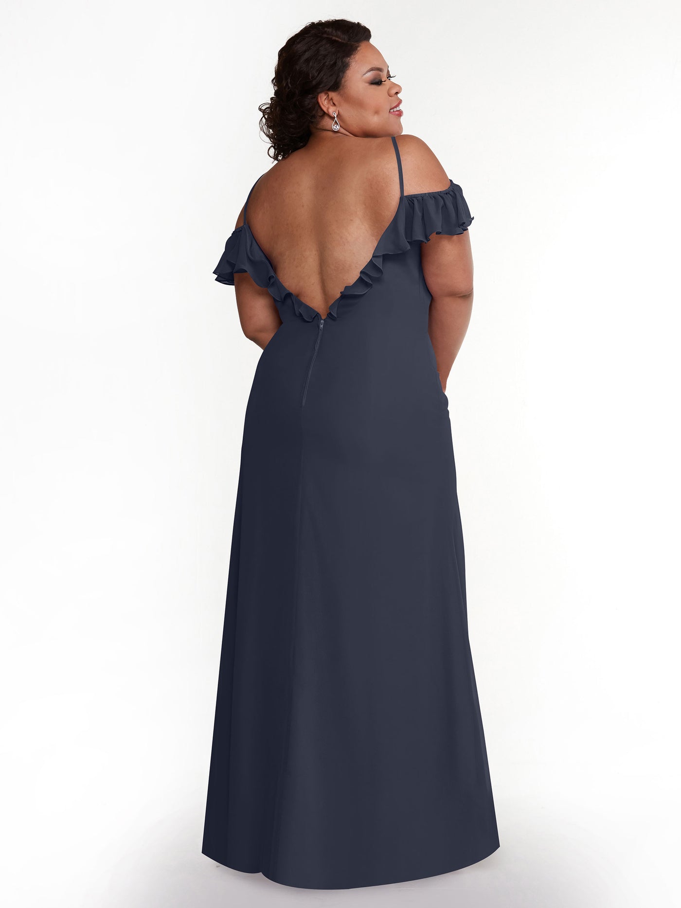 80172 - Chiffon Off-the-Shoulder A-Line Bridesmaid Dress with Ruffled Neckline