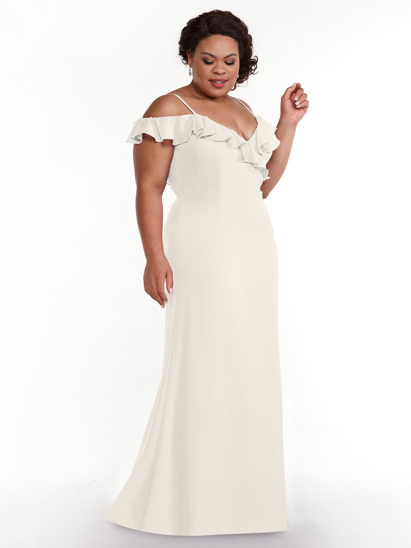 80172 - Chiffon Off-the-Shoulder A-Line Bridesmaid Dress with Ruffled Neckline