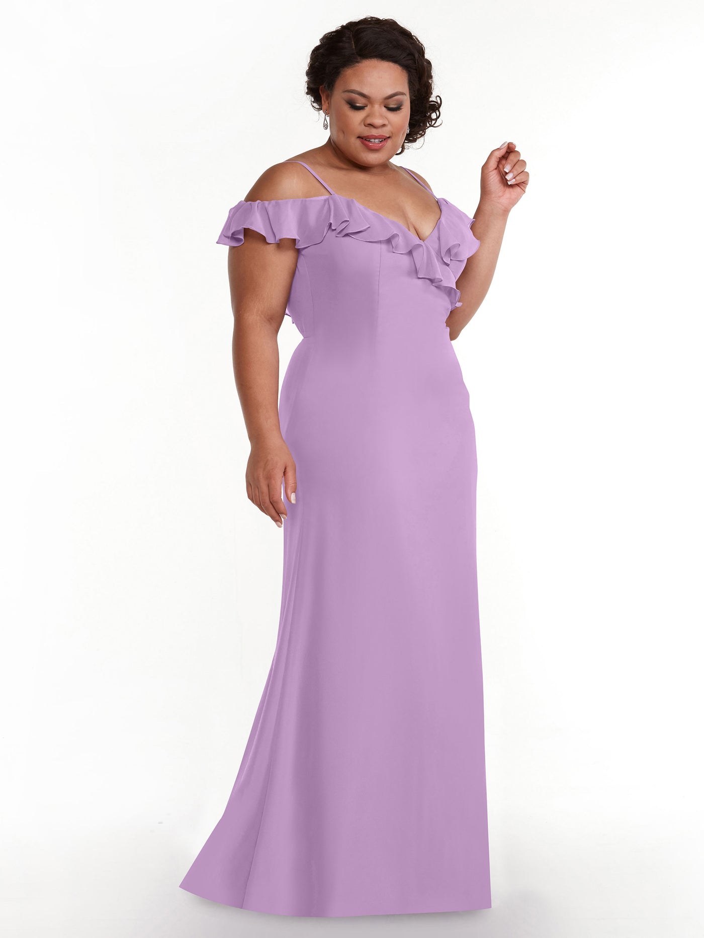 80172 - Chiffon Off-the-Shoulder A-Line Bridesmaid Dress with Ruffled Neckline