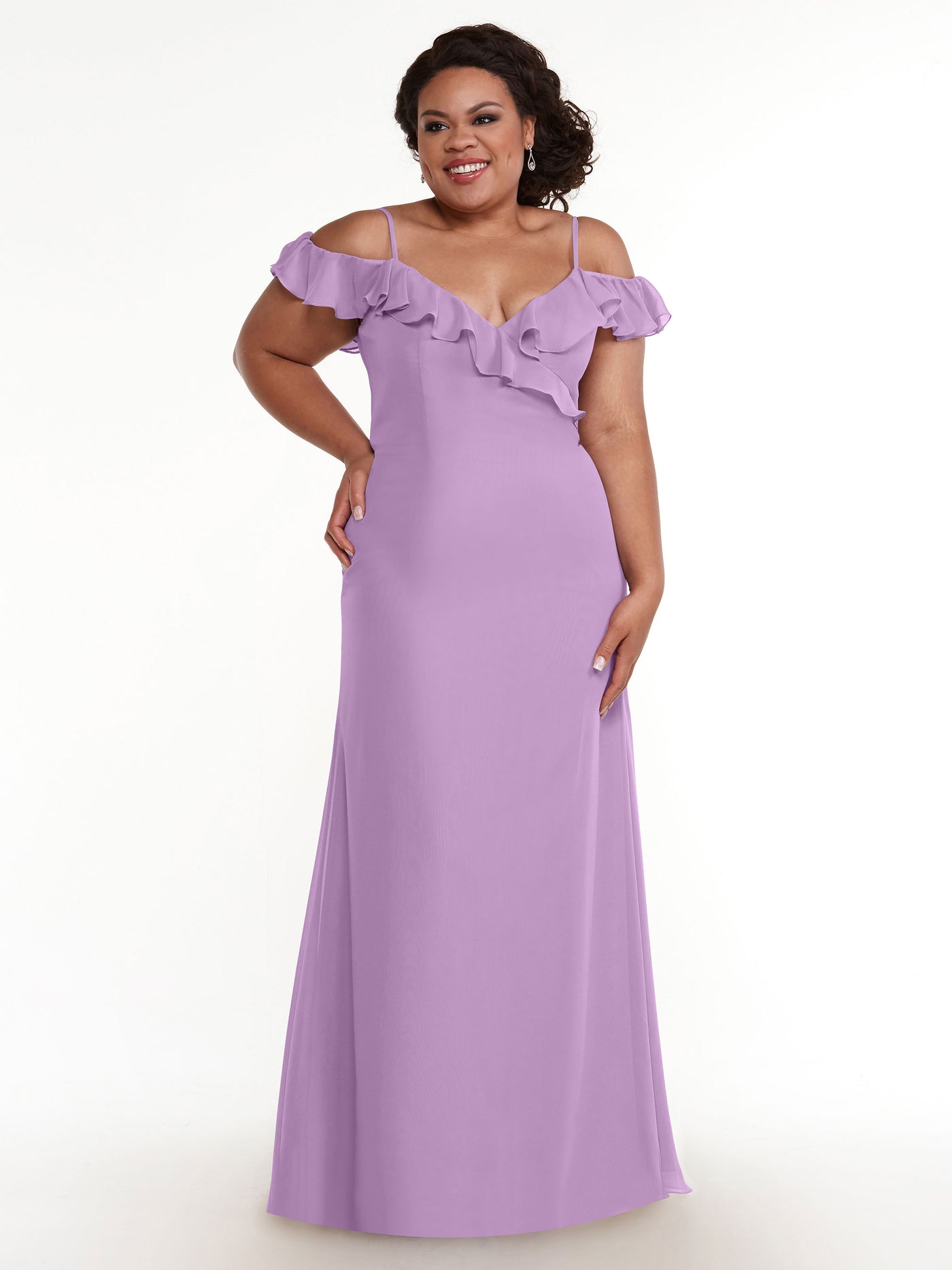 80172 - Chiffon Off-the-Shoulder A-Line Bridesmaid Dress with Ruffled Neckline