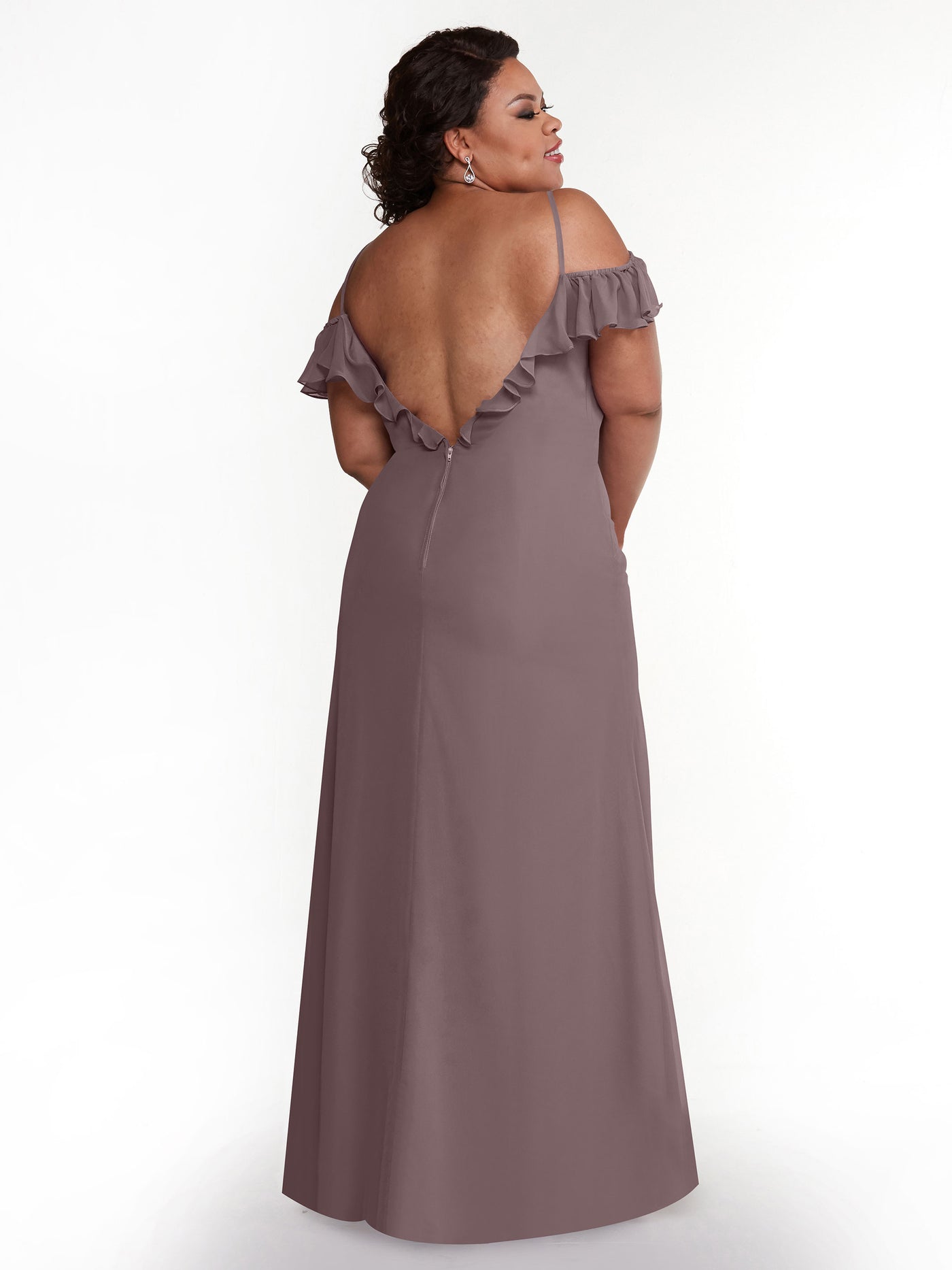 80172 - Chiffon Off-the-Shoulder A-Line Bridesmaid Dress with Ruffled Neckline