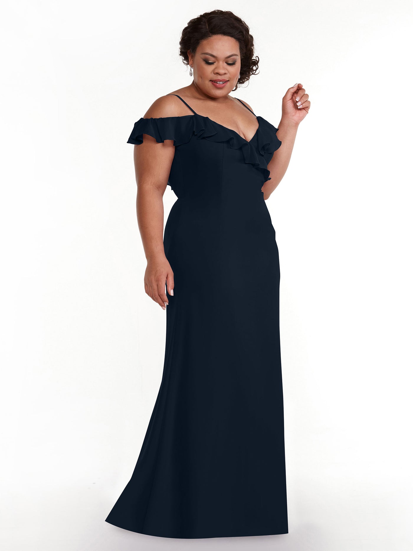 80172 - Chiffon Off-the-Shoulder A-Line Bridesmaid Dress with Ruffled Neckline
