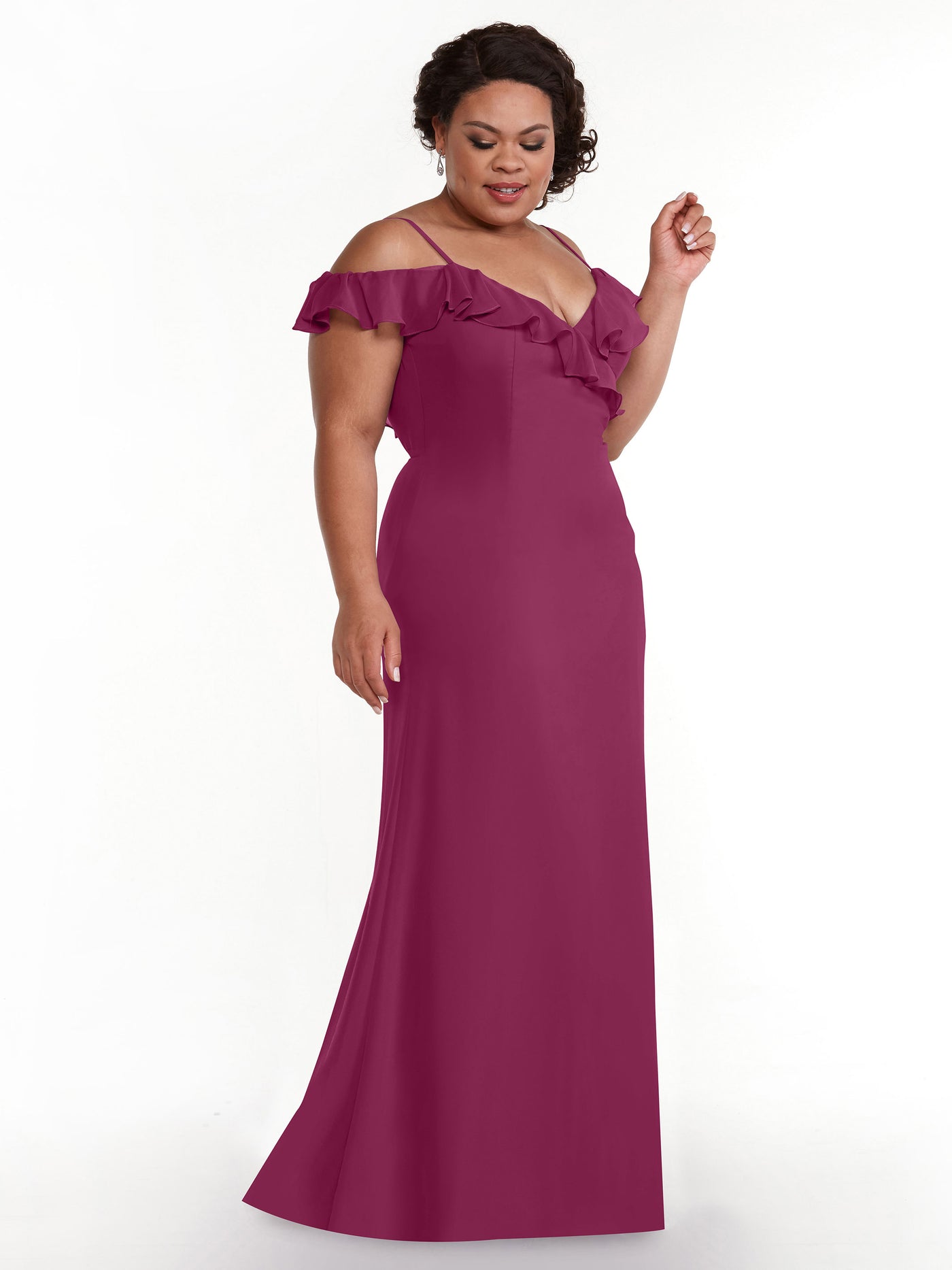 80172 - Chiffon Off-the-Shoulder A-Line Bridesmaid Dress with Ruffled Neckline