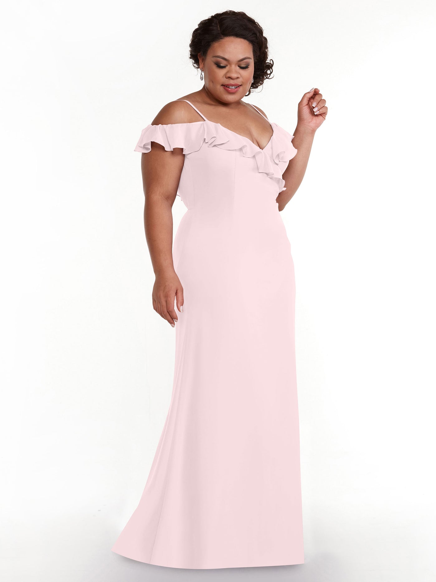 80172 - Chiffon Off-the-Shoulder A-Line Bridesmaid Dress with Ruffled Neckline