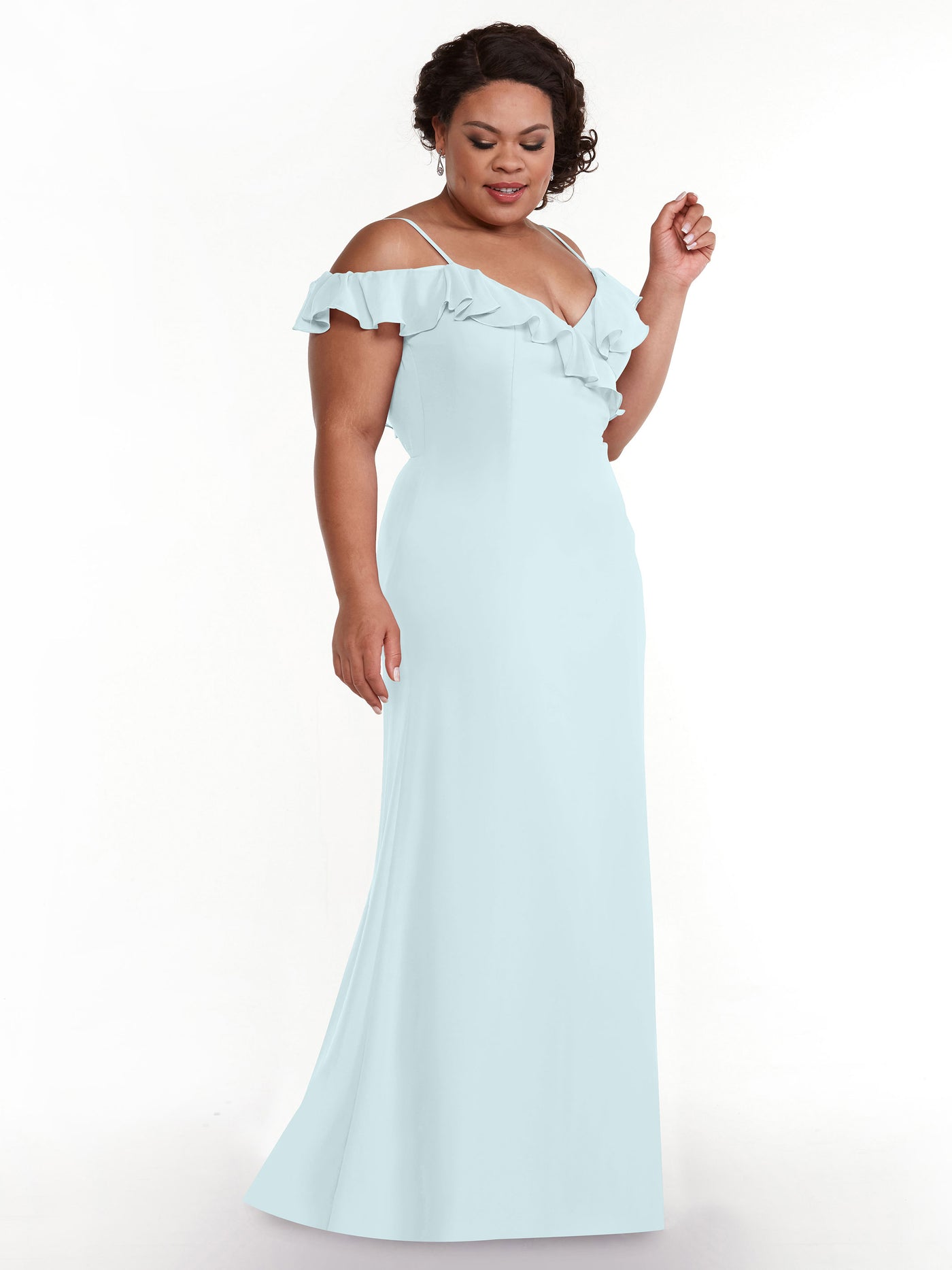 80172 - Chiffon Off-the-Shoulder A-Line Bridesmaid Dress with Ruffled Neckline