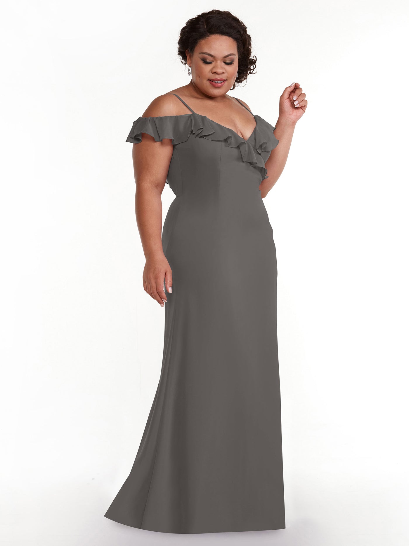80172 - Chiffon Off-the-Shoulder A-Line Bridesmaid Dress with Ruffled Neckline