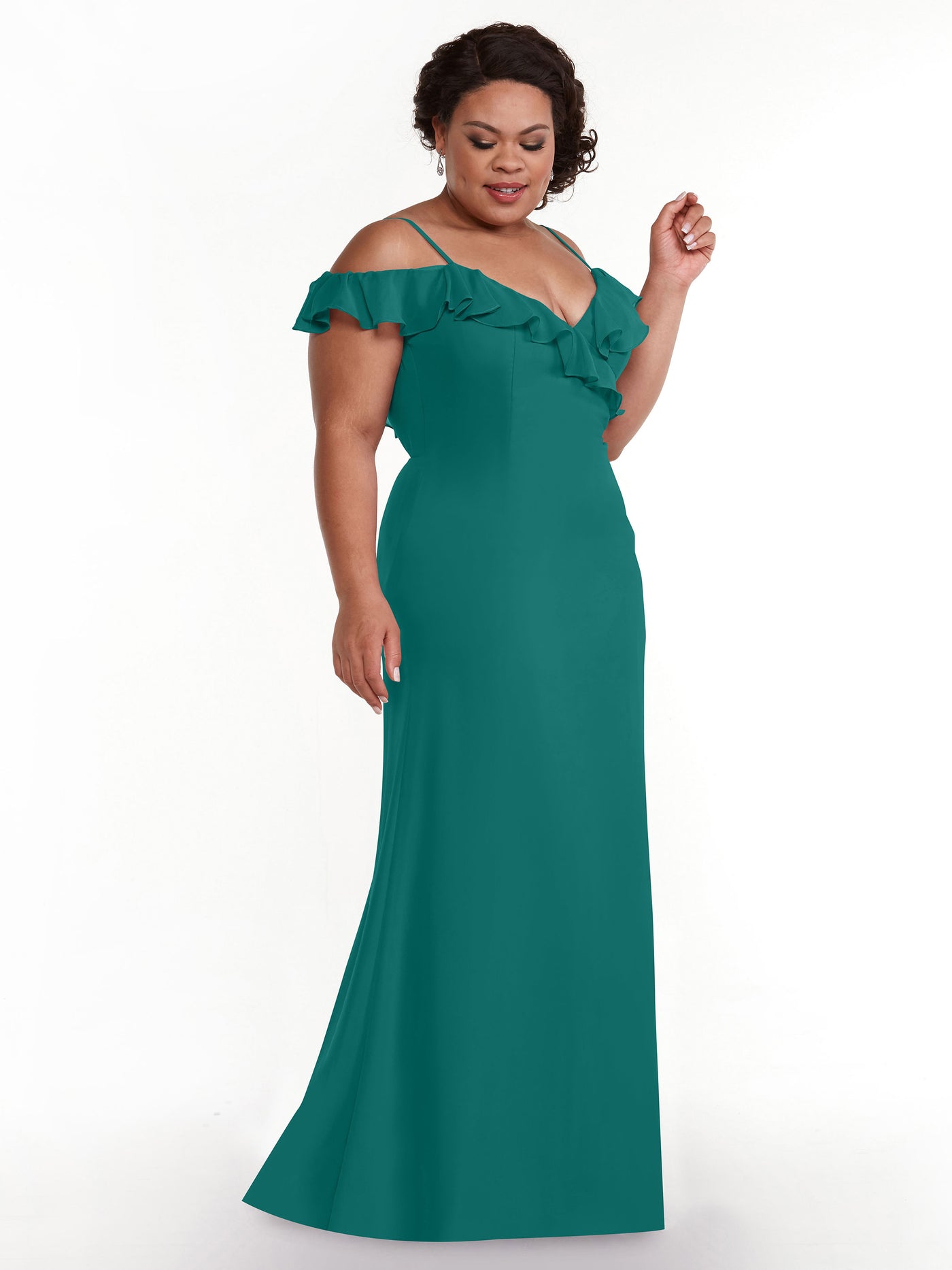 80172 - Chiffon Off-the-Shoulder A-Line Bridesmaid Dress with Ruffled Neckline
