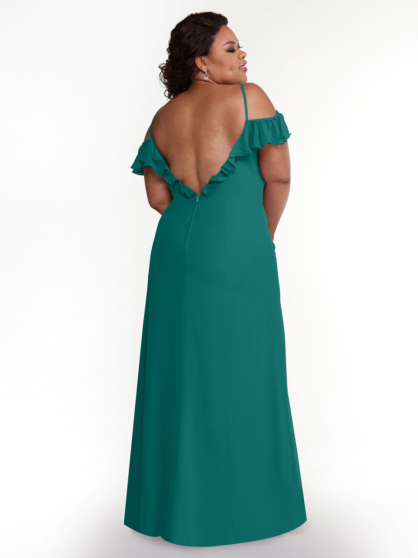 80172 - Chiffon Off-the-Shoulder A-Line Bridesmaid Dress with Ruffled Neckline