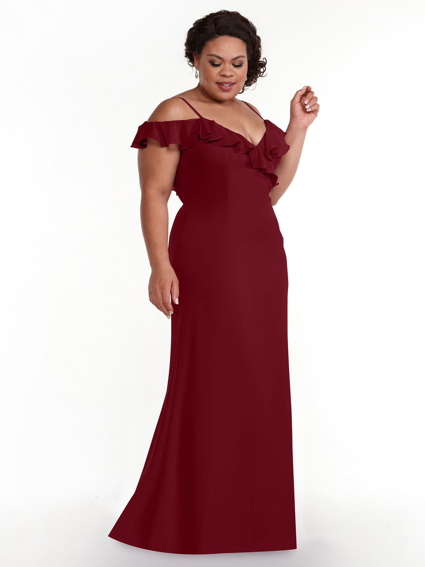 80172 - Chiffon Off-the-Shoulder A-Line Bridesmaid Dress with Ruffled Neckline