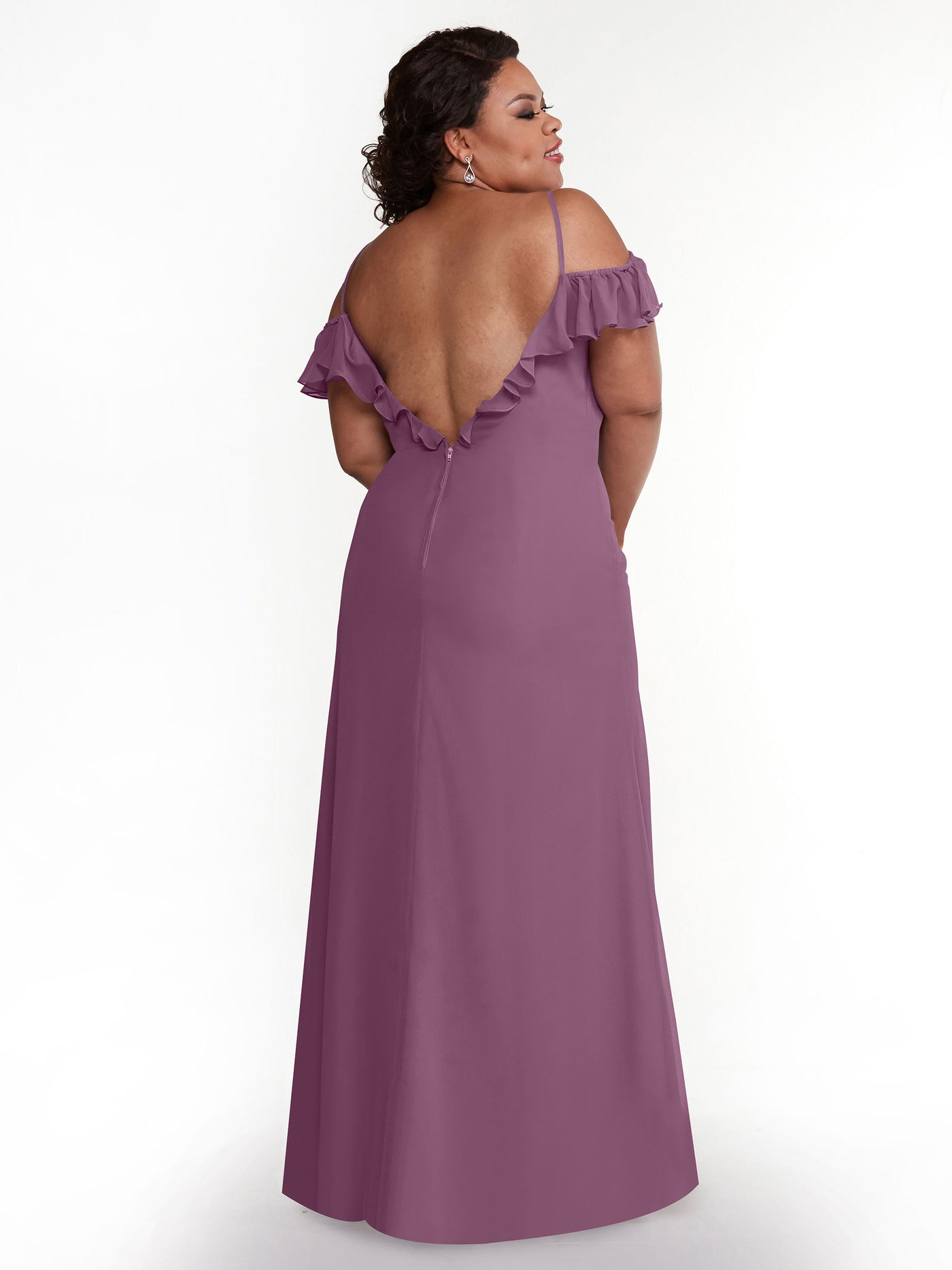 80172 - Chiffon Off-the-Shoulder A-Line Bridesmaid Dress with Ruffled Neckline