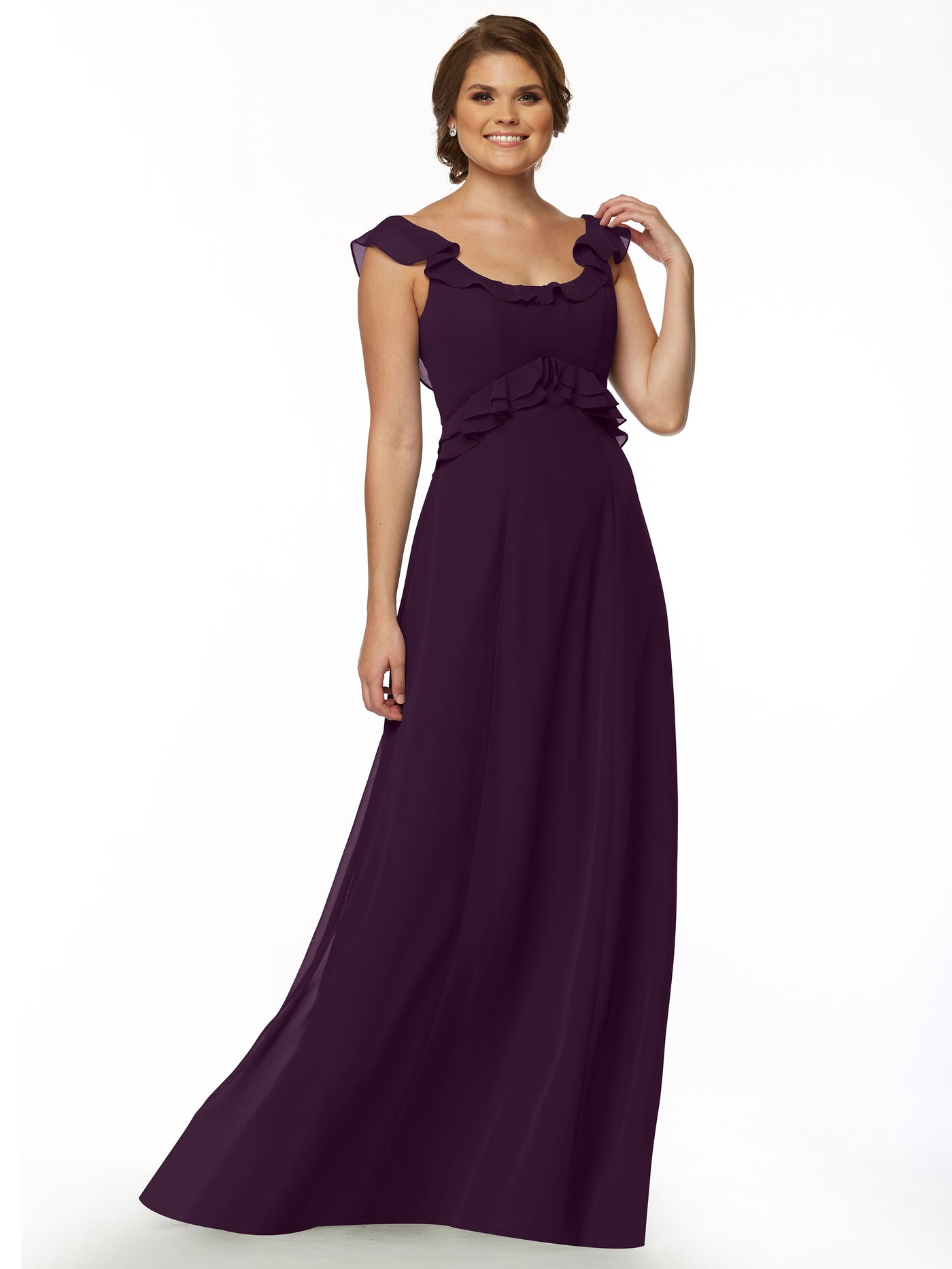 80173 - Chiffon Off-the-Shoulder A-Line Bridesmaid Dress with Ruffled Bodice