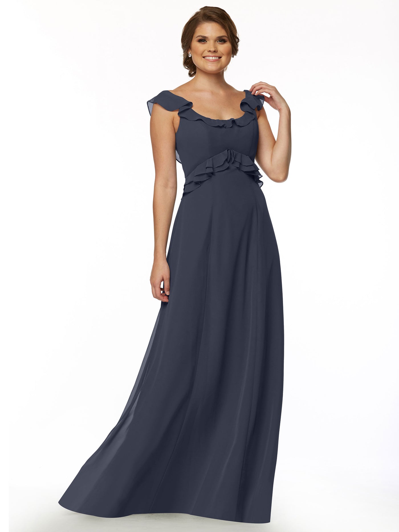 80173 - Chiffon Off-the-Shoulder A-Line Bridesmaid Dress with Ruffled Bodice