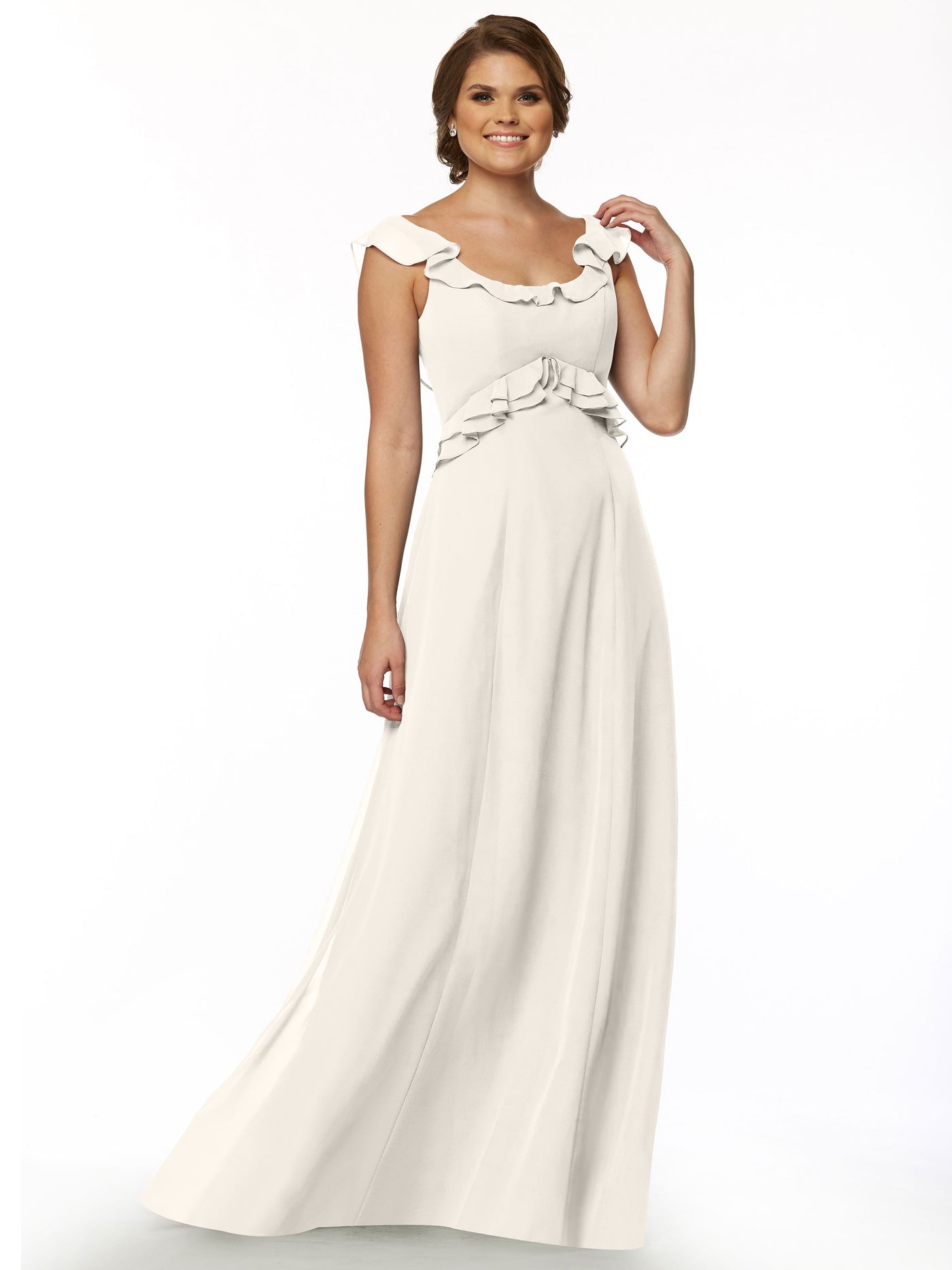 80173 - Chiffon Off-the-Shoulder A-Line Bridesmaid Dress with Ruffled Bodice