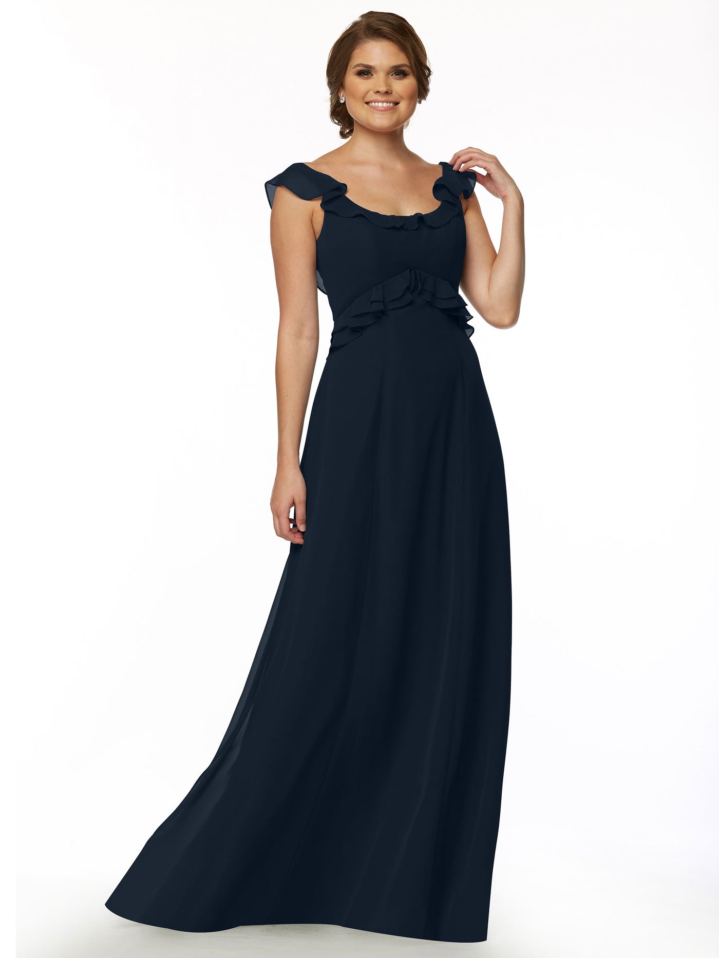 80173 - Chiffon Off-the-Shoulder A-Line Bridesmaid Dress with Ruffled Bodice