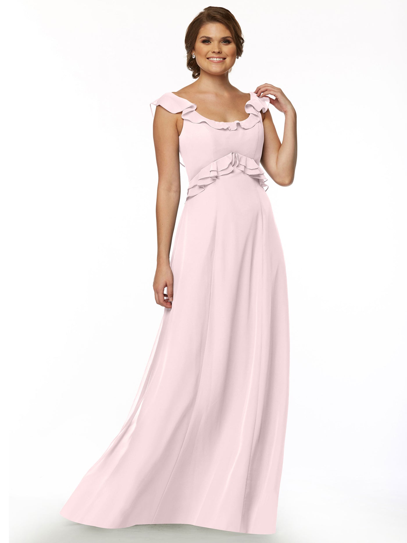 80173 - Chiffon Off-the-Shoulder A-Line Bridesmaid Dress with Ruffled Bodice
